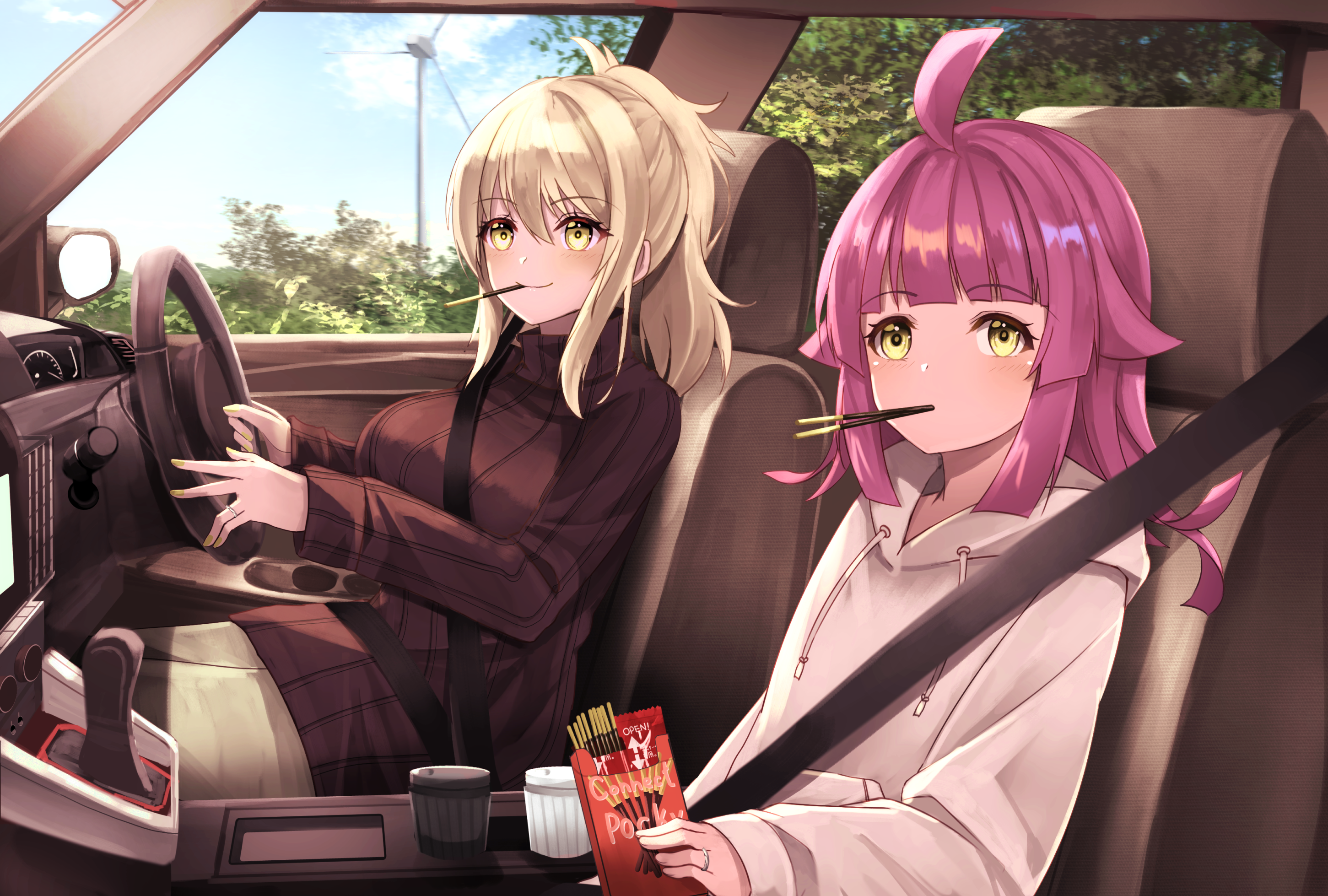Ai Miyashita and Rina Tennoji from Love Live! Nijigasaki High School Idol Club in a car HD Wallpaper