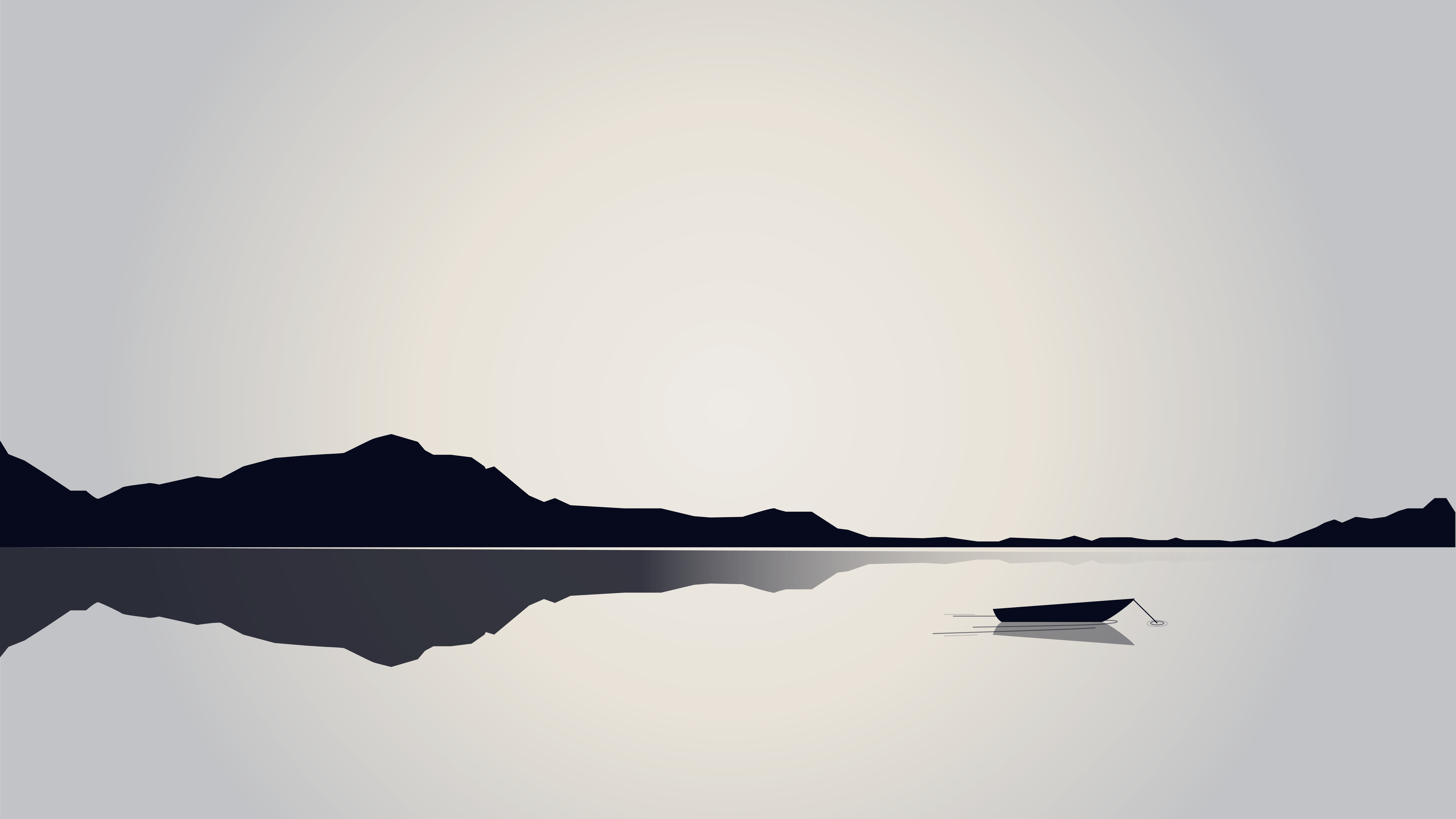 Minimalist black landscape with mountains and a boat HD Wallpaper