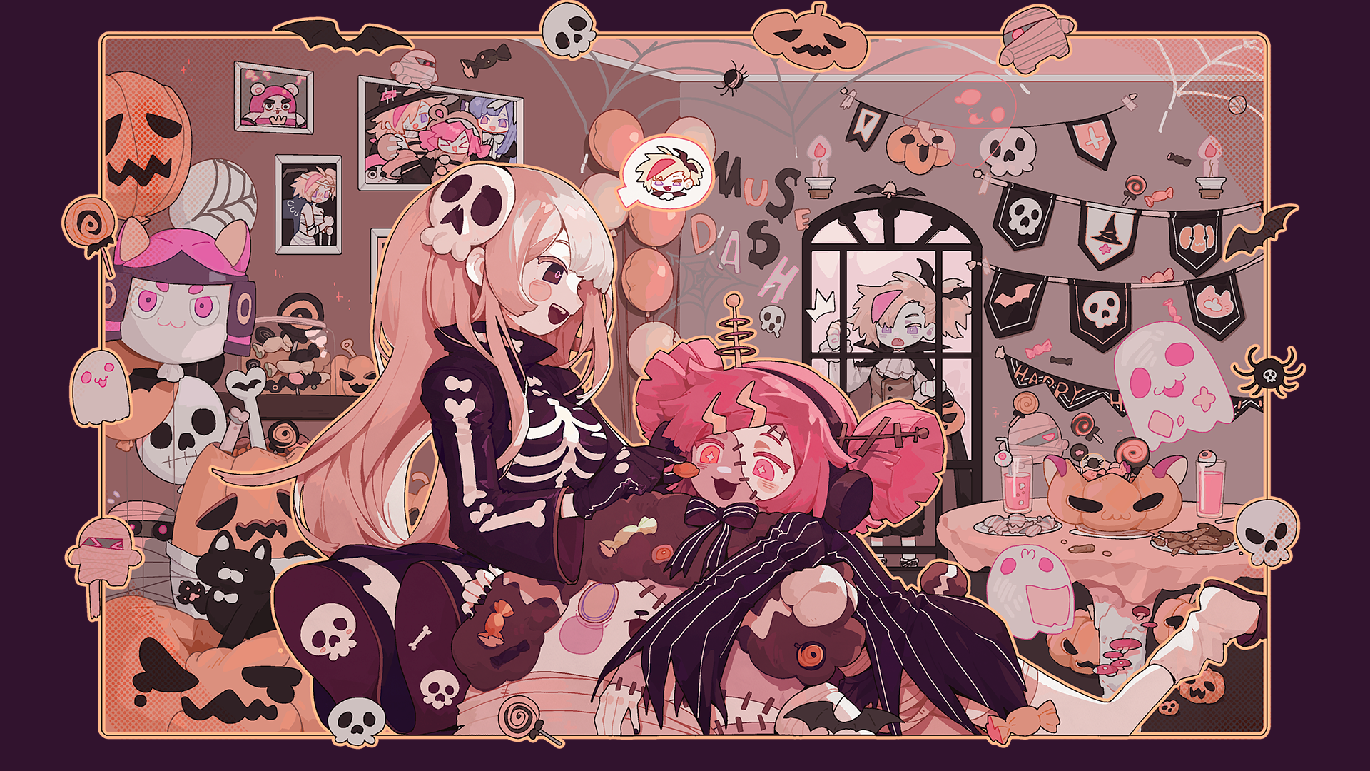 Buro and Marija from Muse Dash celebrating Halloween HD Wallpaper