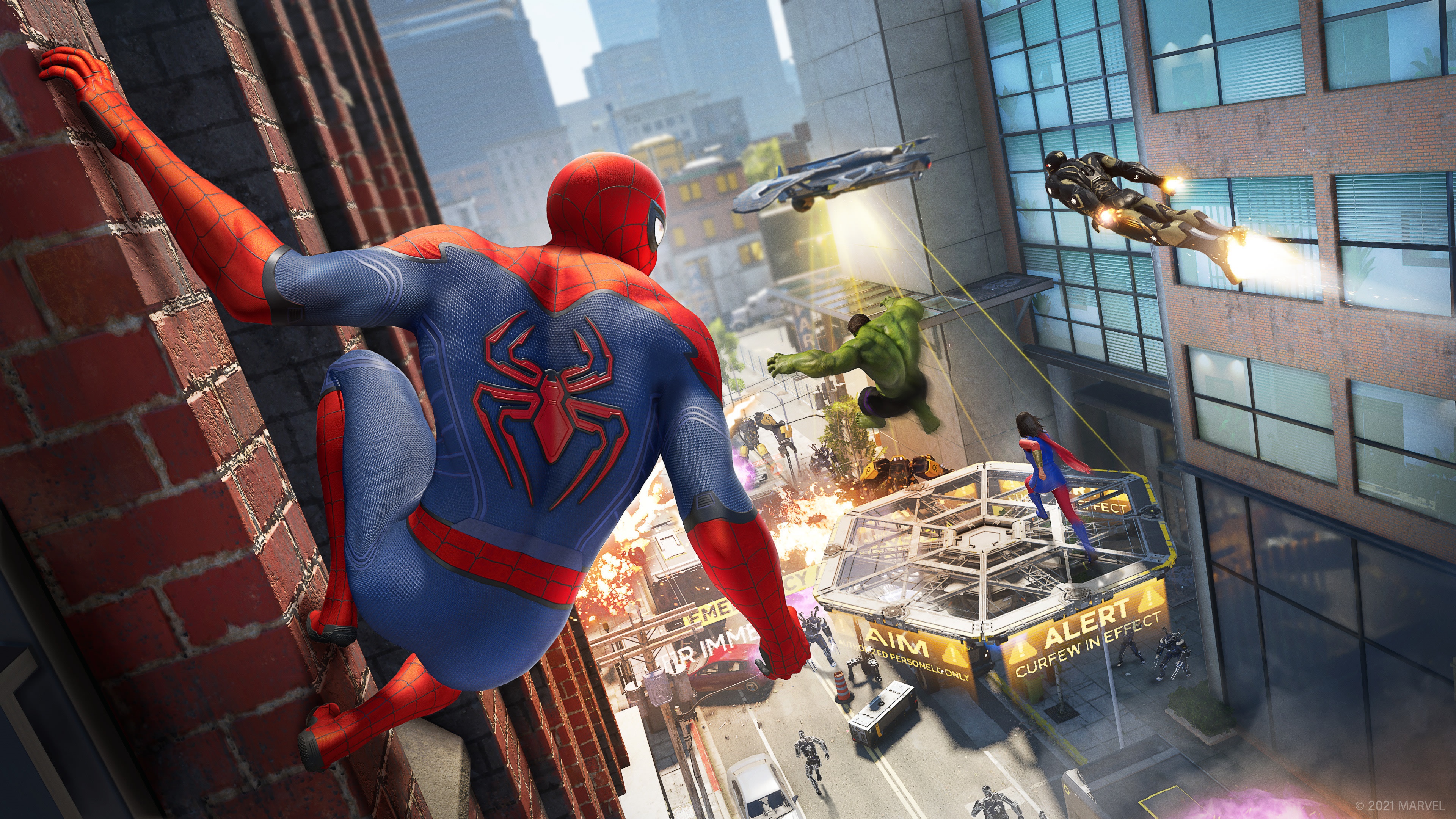 Marvel's Avengers 4K: Spider-Man, Hulk, and Iron Man in battle HD Wallpaper