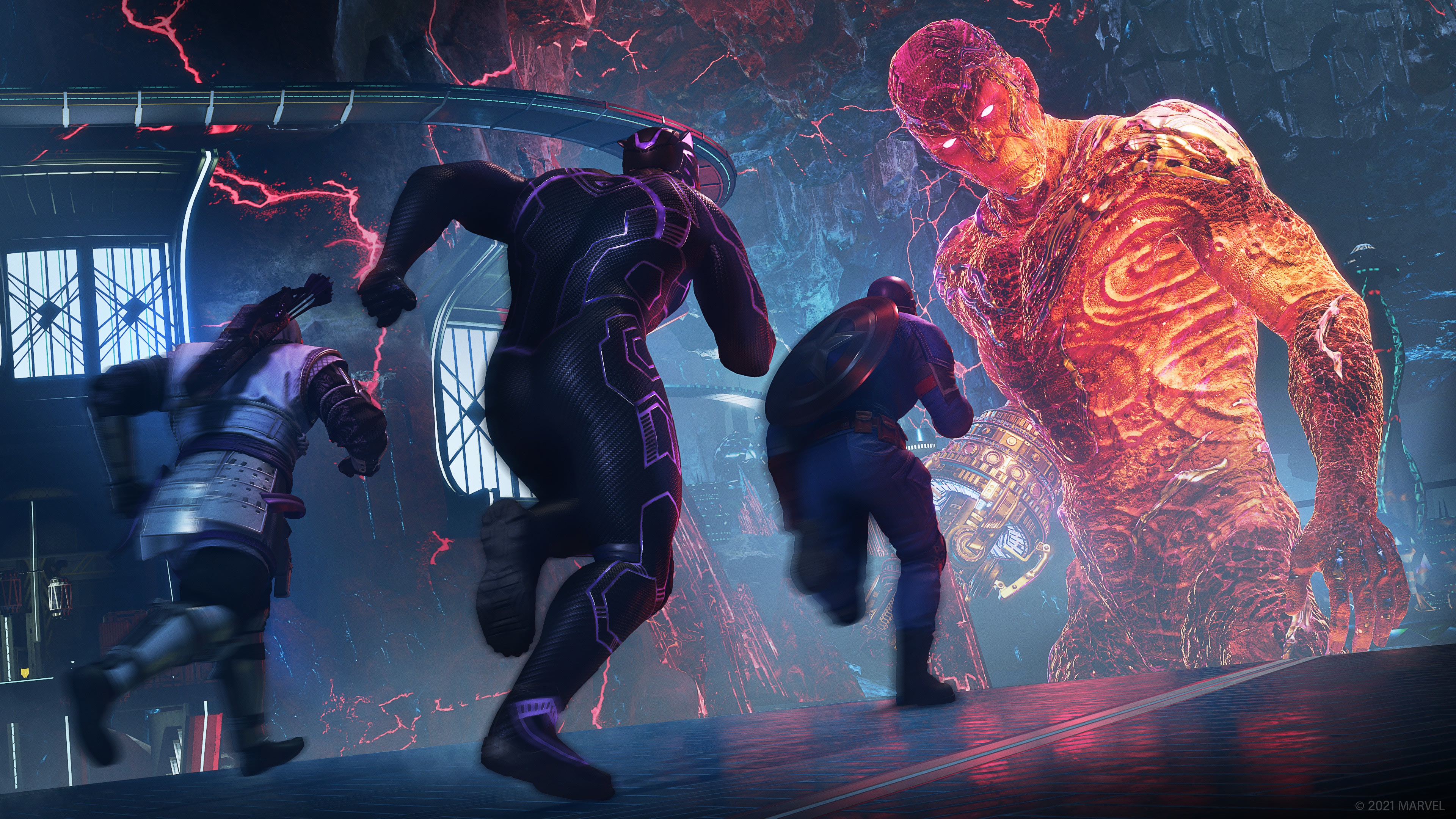 Marvel's Avengers 4K: Black Panther, Captain America, and a Lava Giant HD Wallpaper