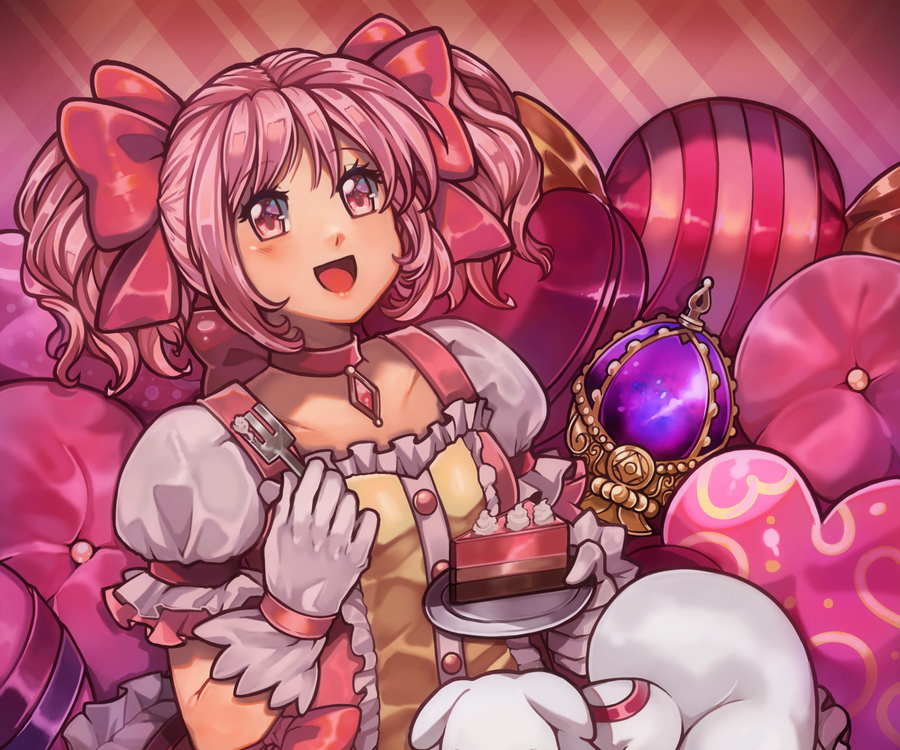 Madoka Kaname from Puella Magi Madoka Magica eating cake HD Wallpaper