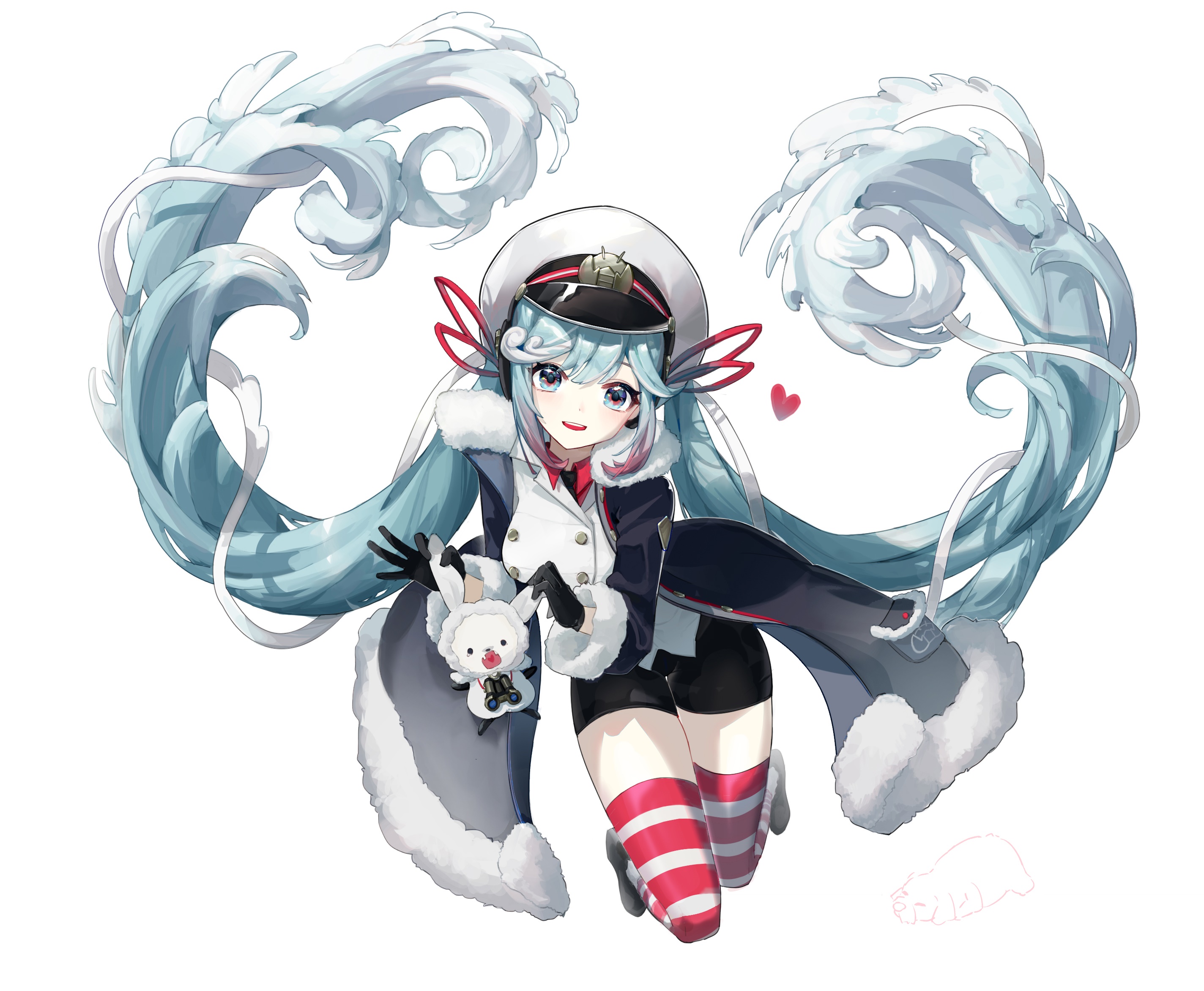 Hatsune Miku in winter outfit with polar bear plush HD Wallpaper