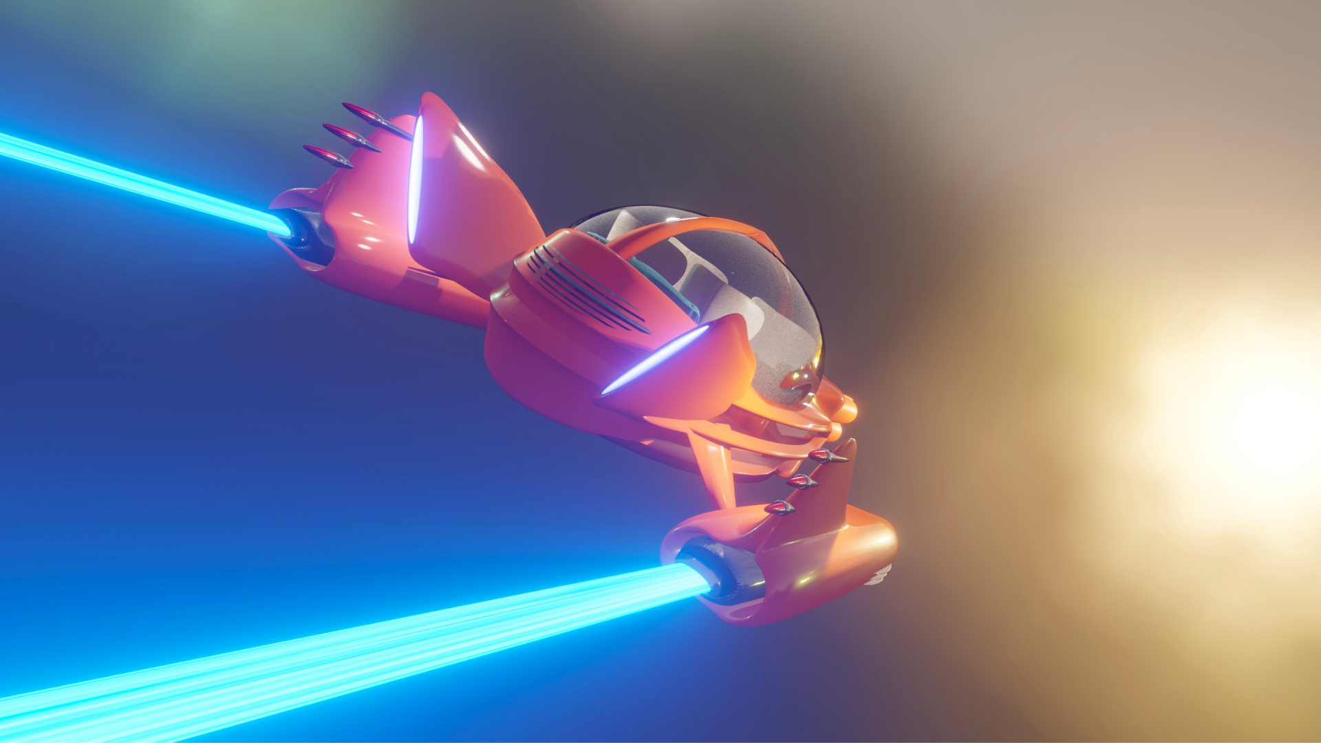 Retro sci-fi flying car shooting lasers HD Wallpaper