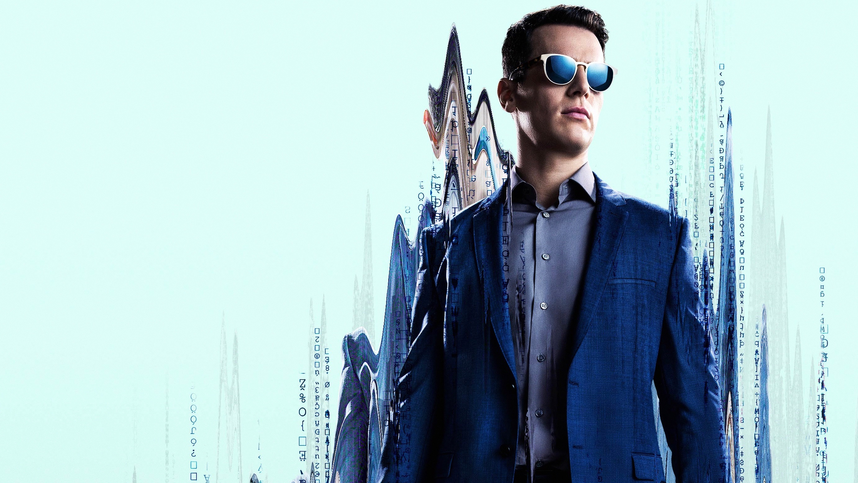 Man in suit with sunglasses and digital background HD Wallpaper