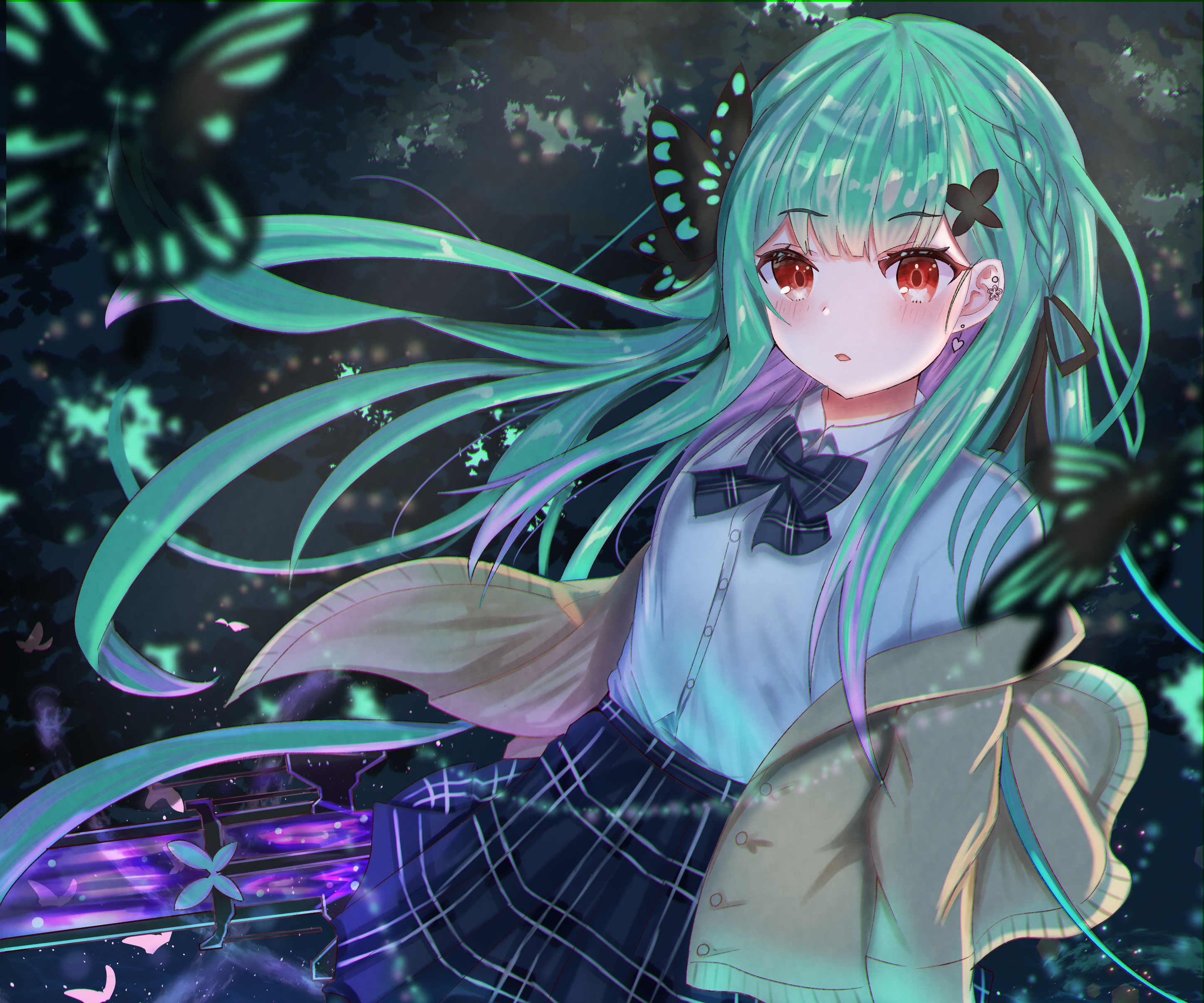 Uruha Rushia from Hololive with Butterflies HD Wallpaper