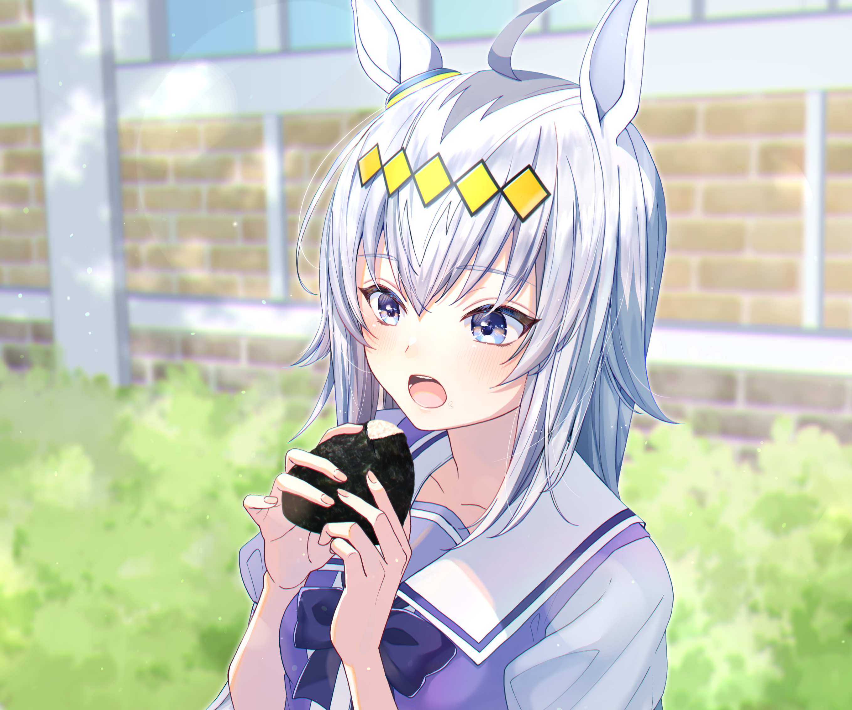 Oguri Cap from Uma Musume: Pretty Derby eating onigiri HD Wallpaper
