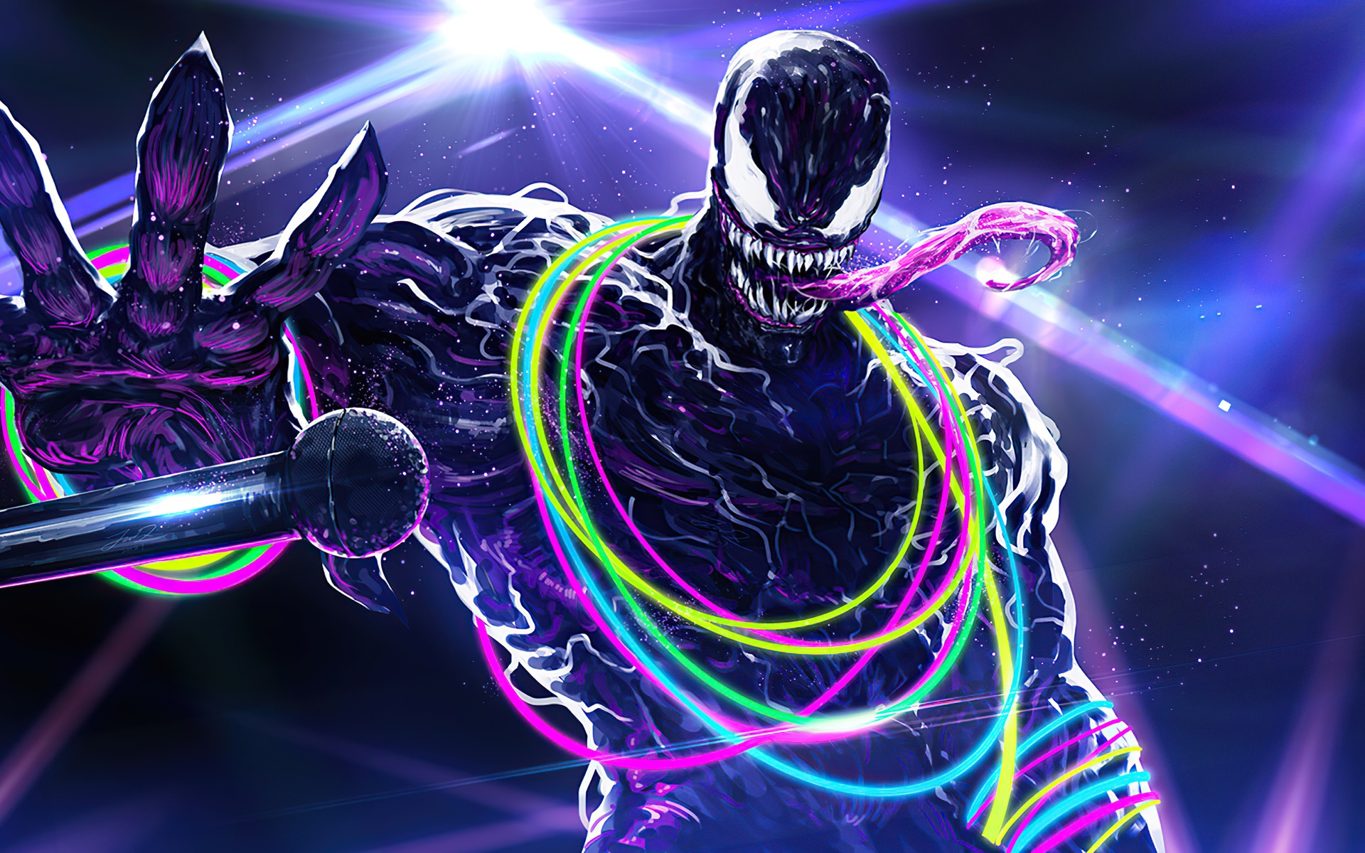 Venom with neon lights HD Wallpaper