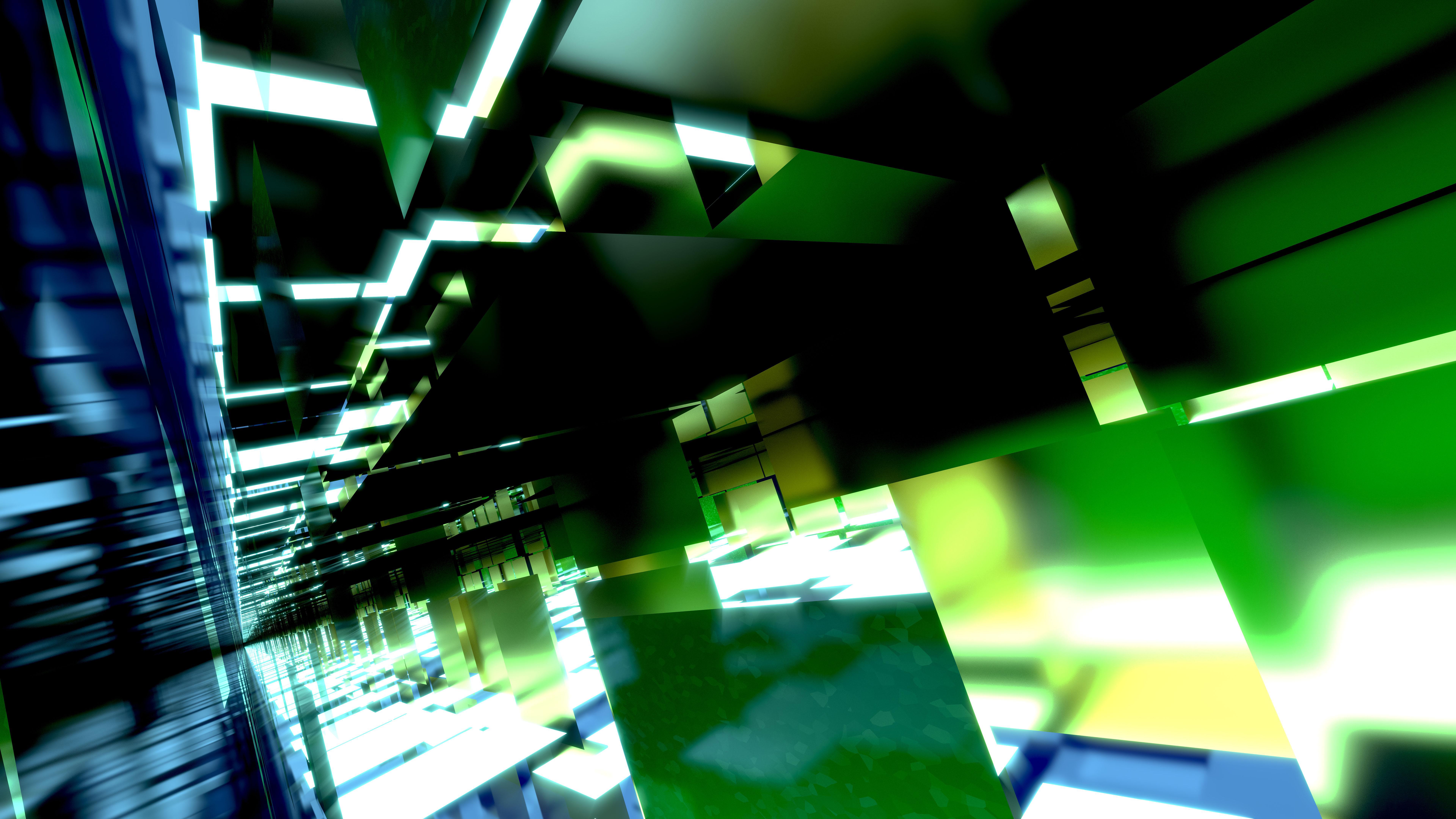 Abstract Tunnel with Green and Blue Lights HD Wallpaper