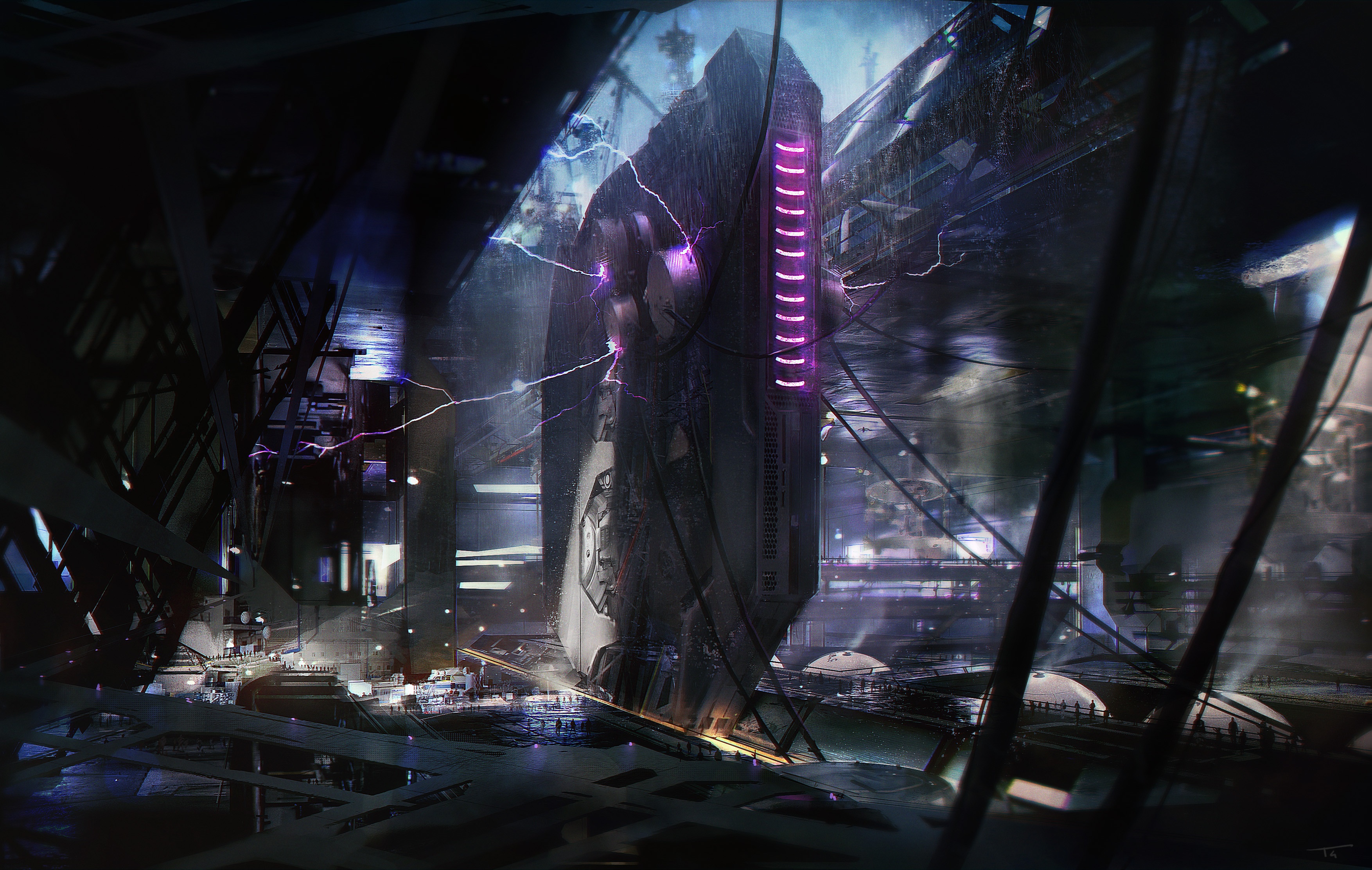 Futuristic Sci-Fi Cityscape with Towering Structure HD Wallpaper
