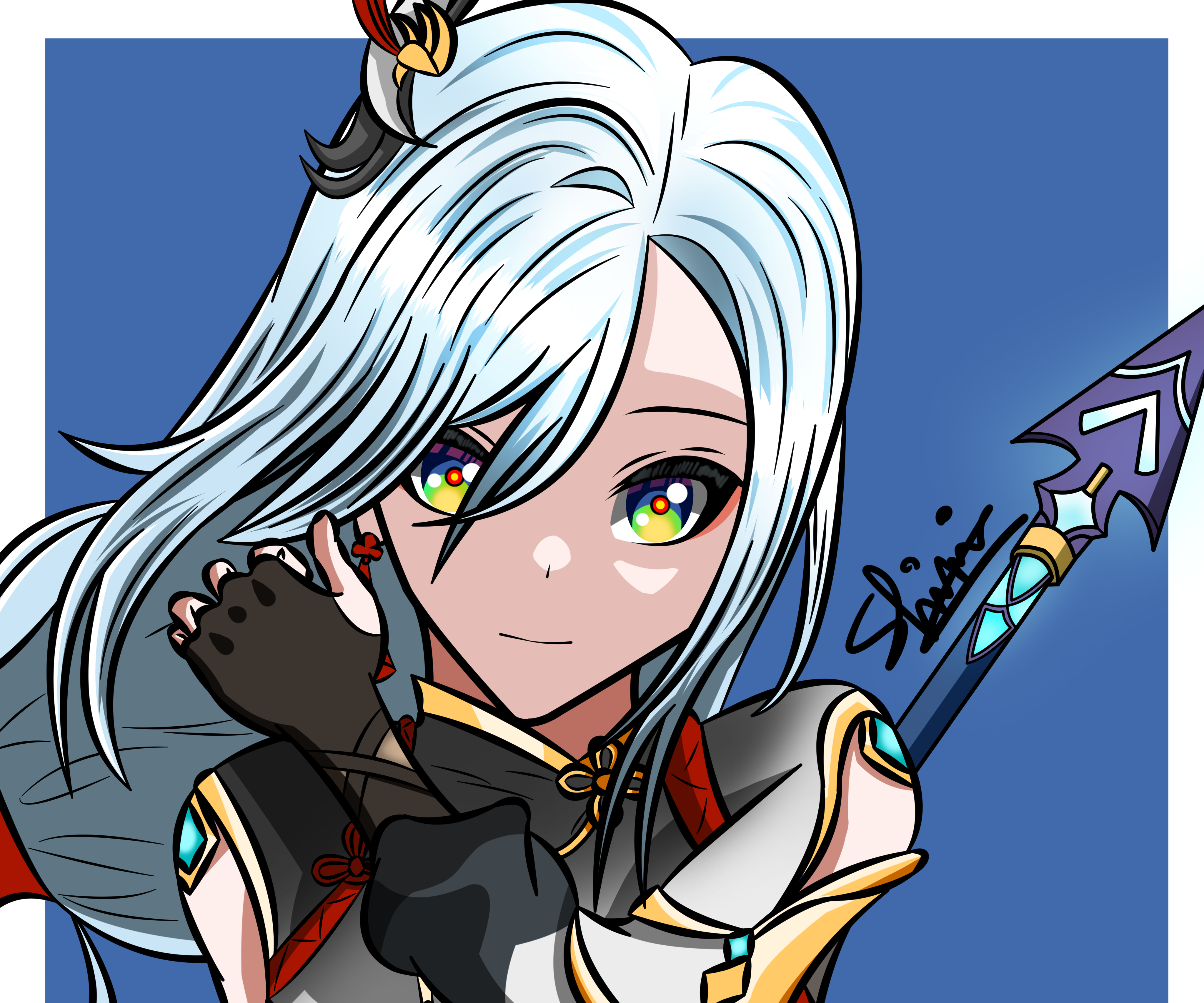 Shenhe from Genshin Impact with a spear HD Wallpaper