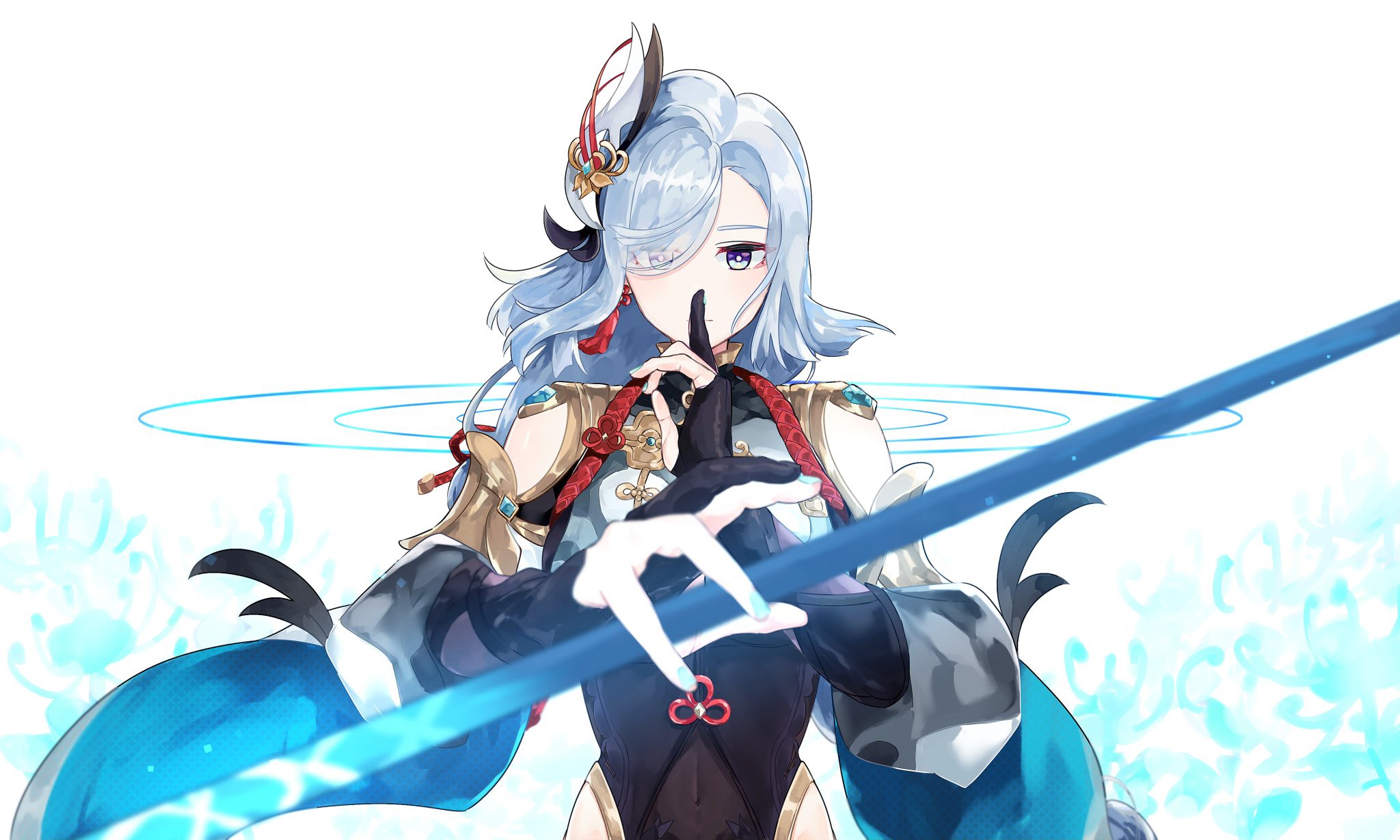 Shenhe from Genshin Impact holding a polearm HD Wallpaper