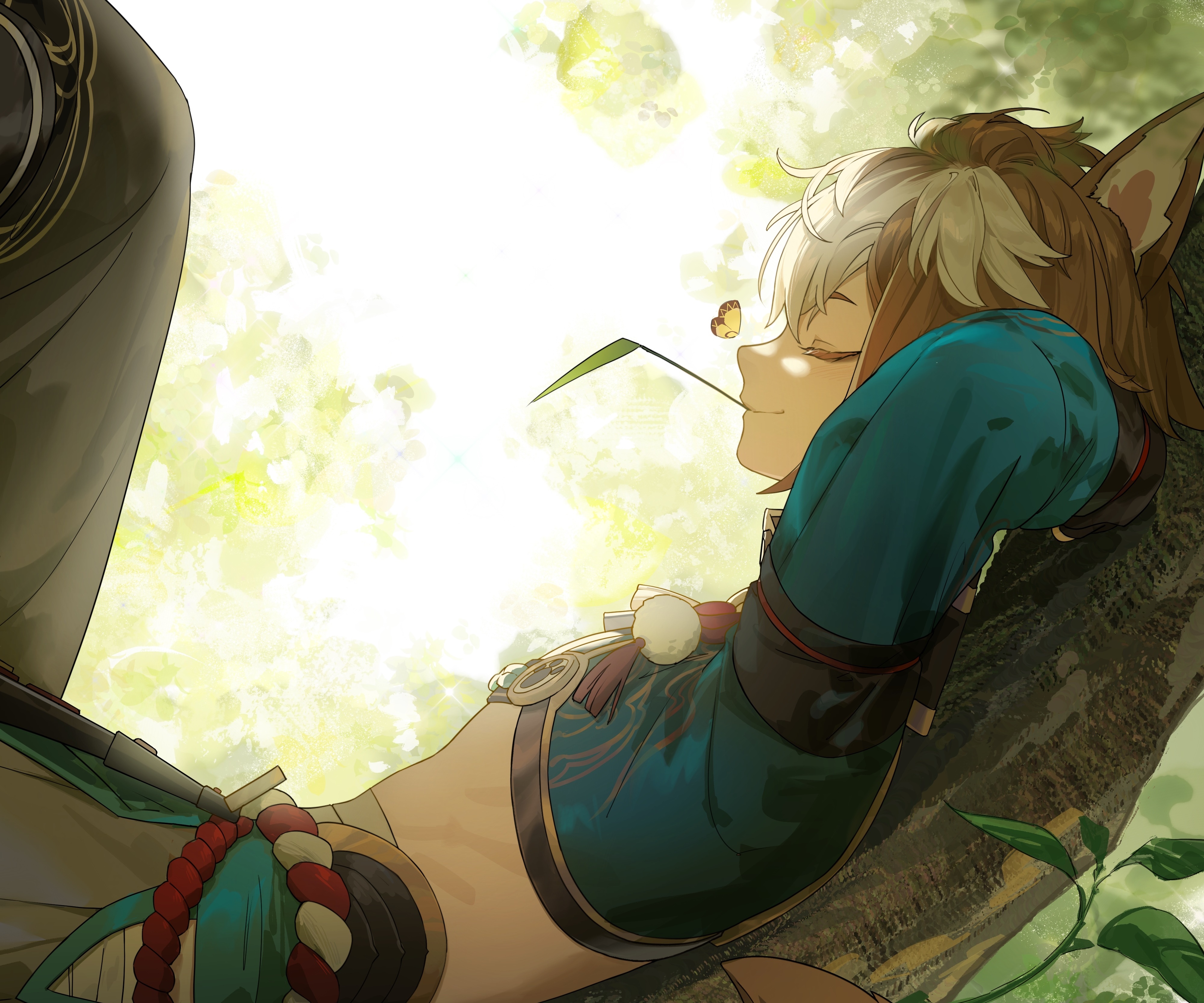 Gorou from Genshin Impact sleeping on a tree HD Wallpaper