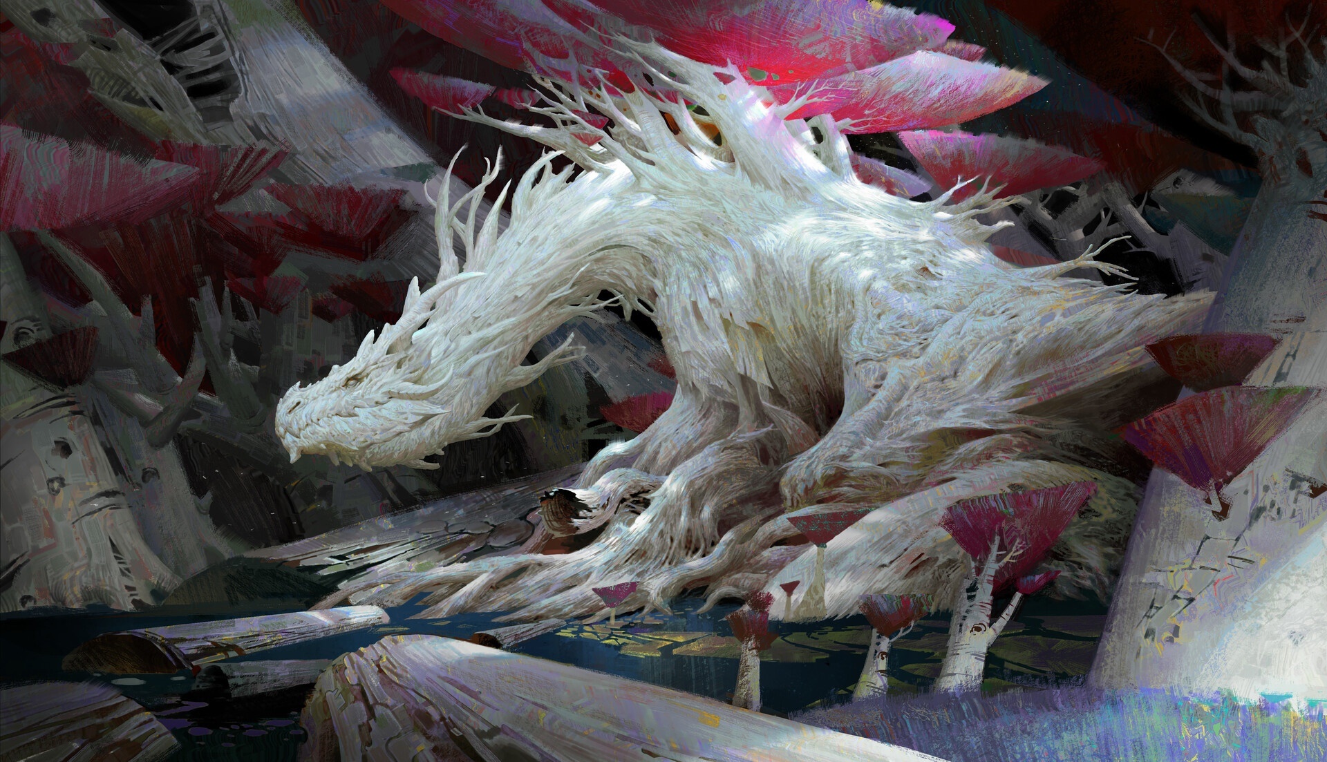 Fantasy Dragon made of wood and roots HD Wallpaper