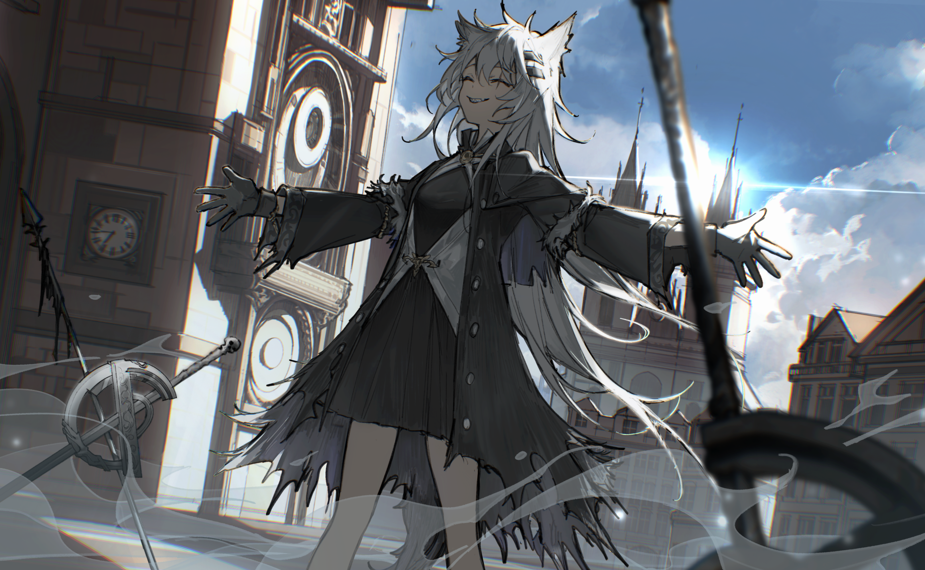 Lappland from Arknights in a city square HD Wallpaper