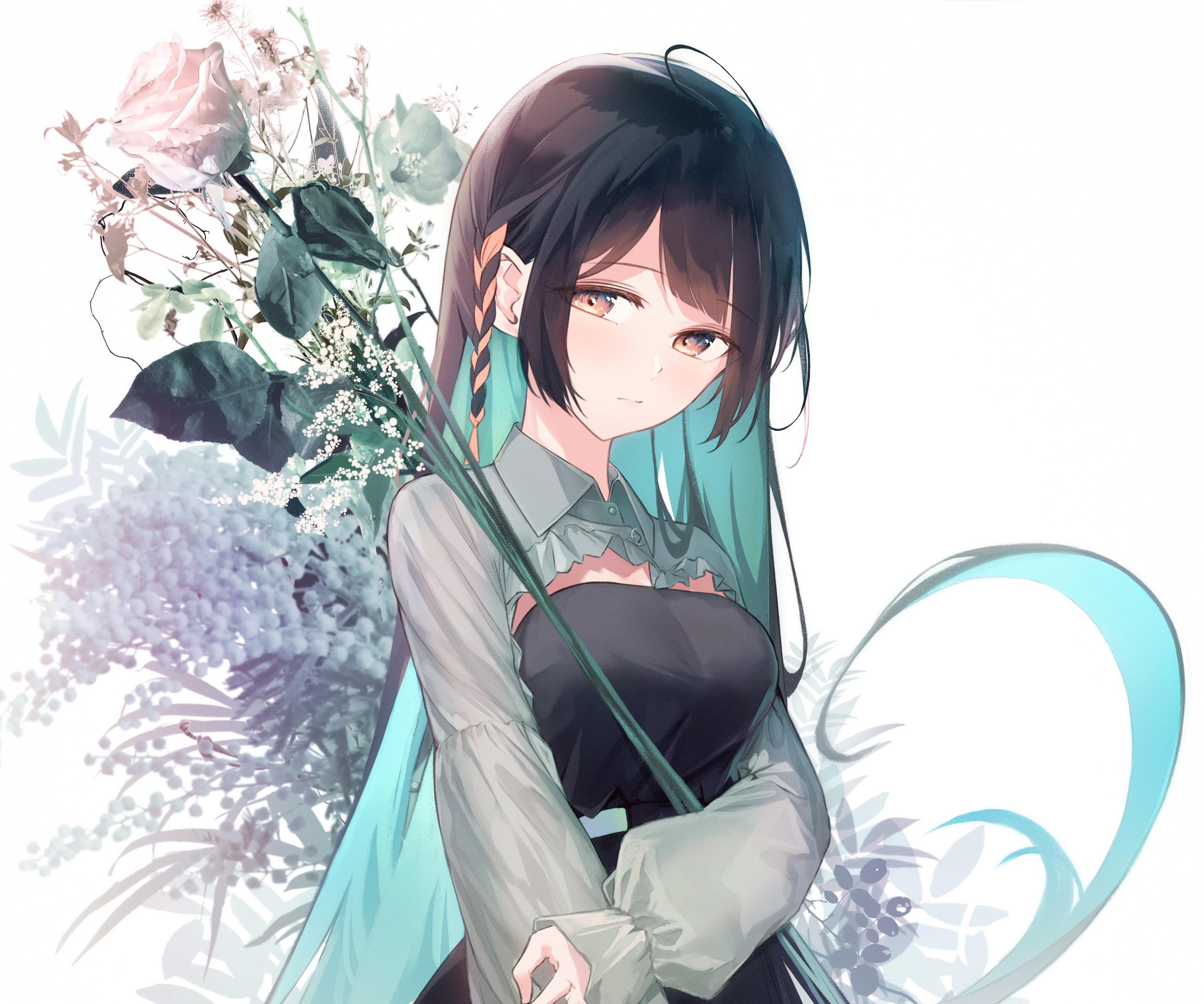Anime girl with flowers HD Wallpaper
