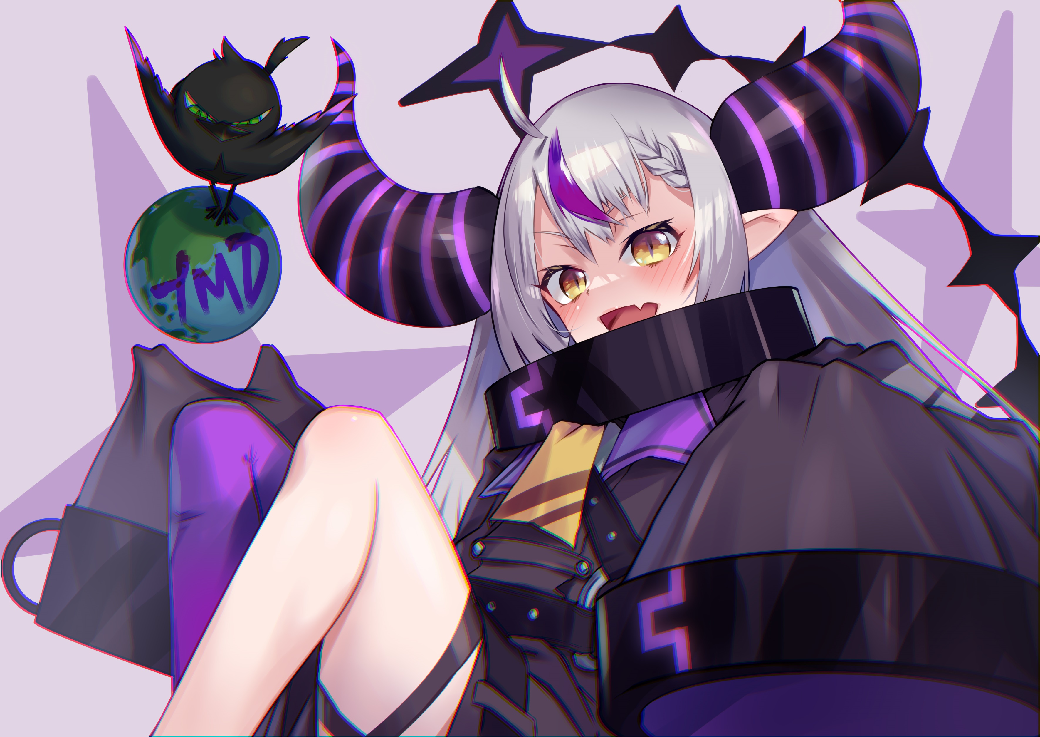 La+ Darknesss from Hololive with a bird and globe HD Wallpaper