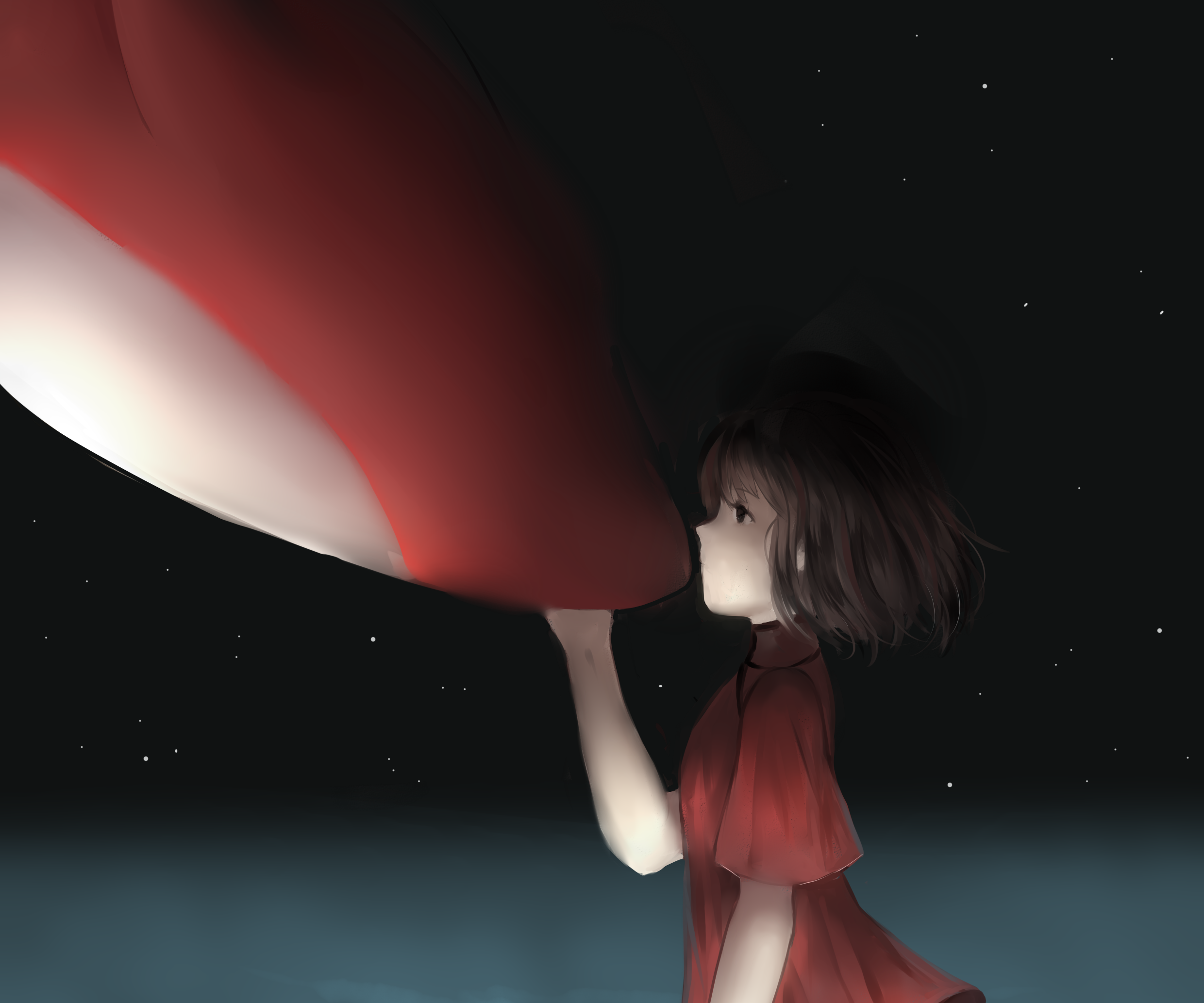 Girl with large red and white object in Big Fish & Begonia HD Wallpaper
