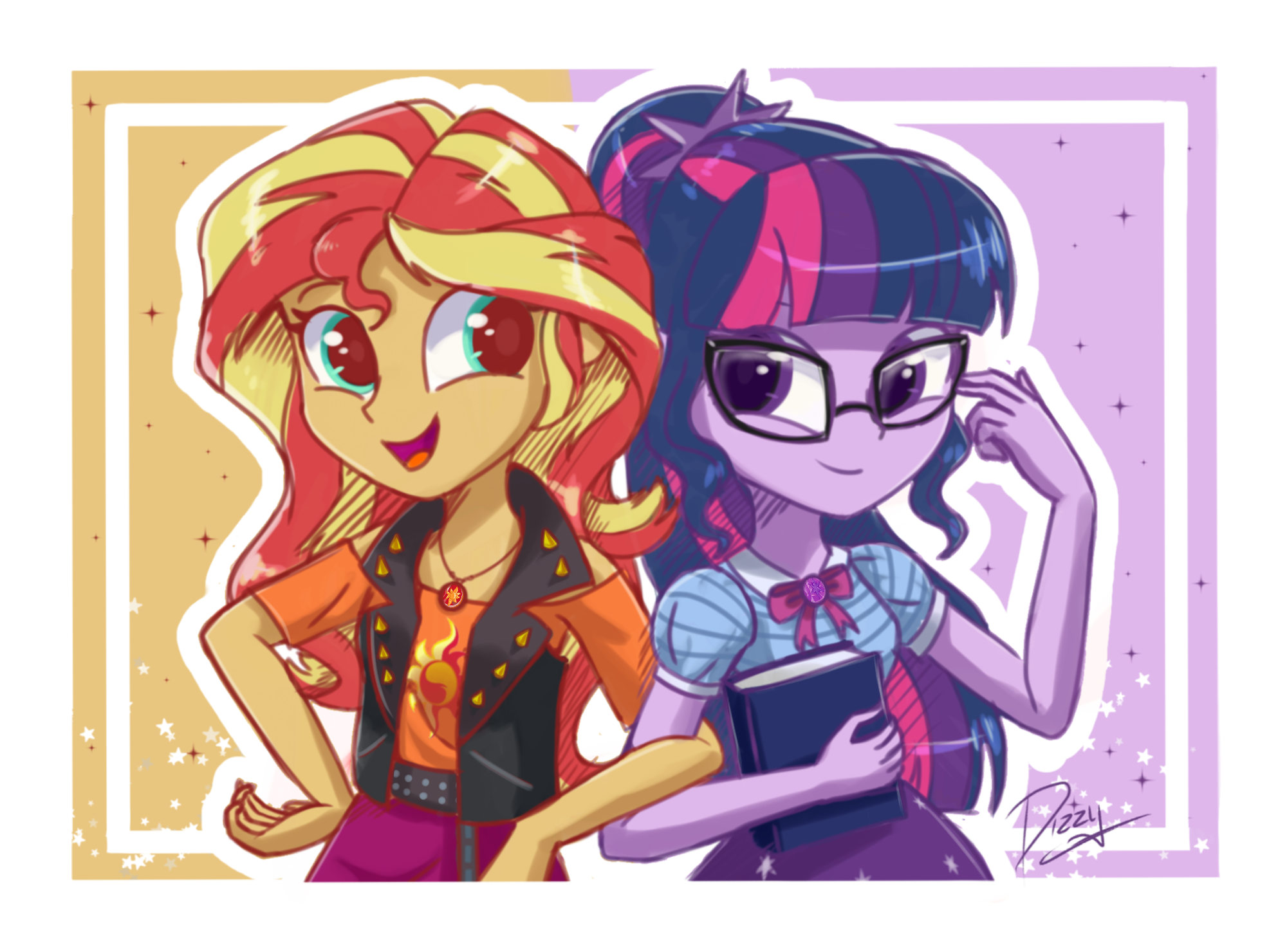 Sunset Shimmer and Sci-Twi from My Little Pony: Equestria Girls HD Wallpaper