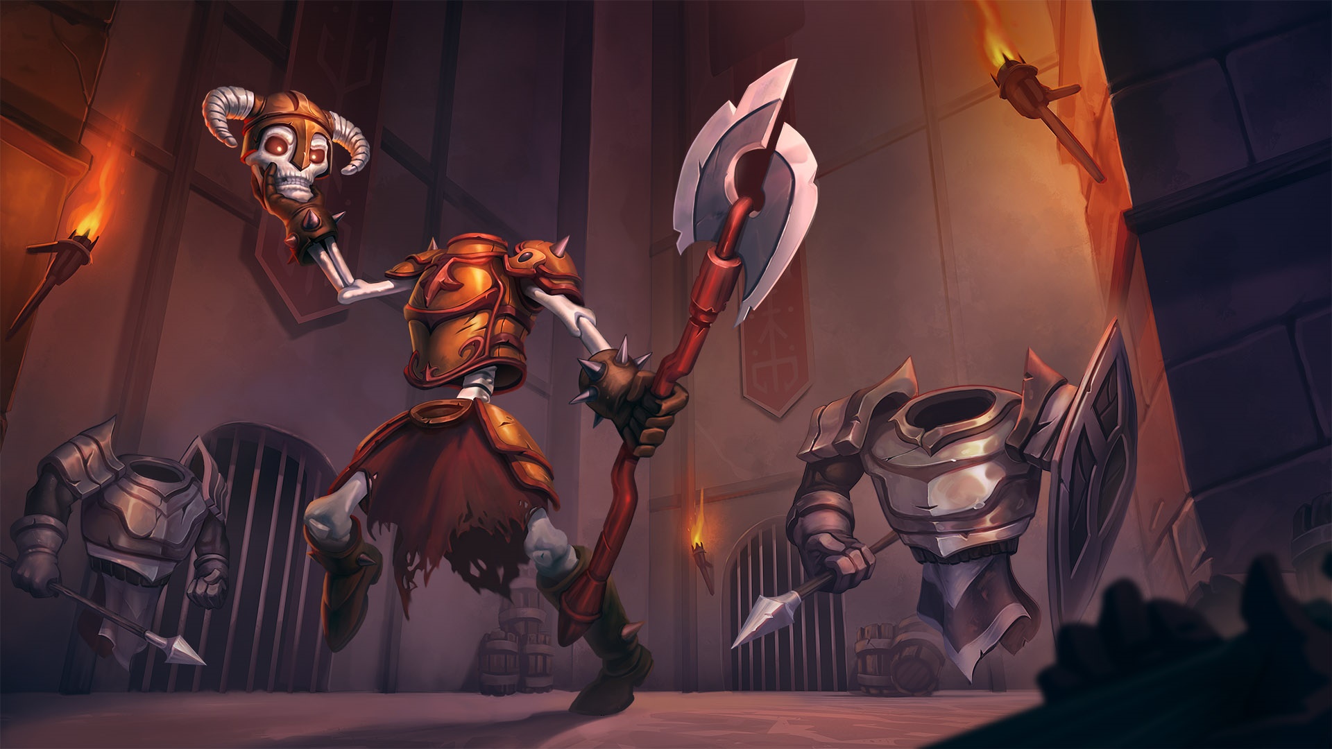 Skeletal Avenger with Axe and Shield HD Wallpaper