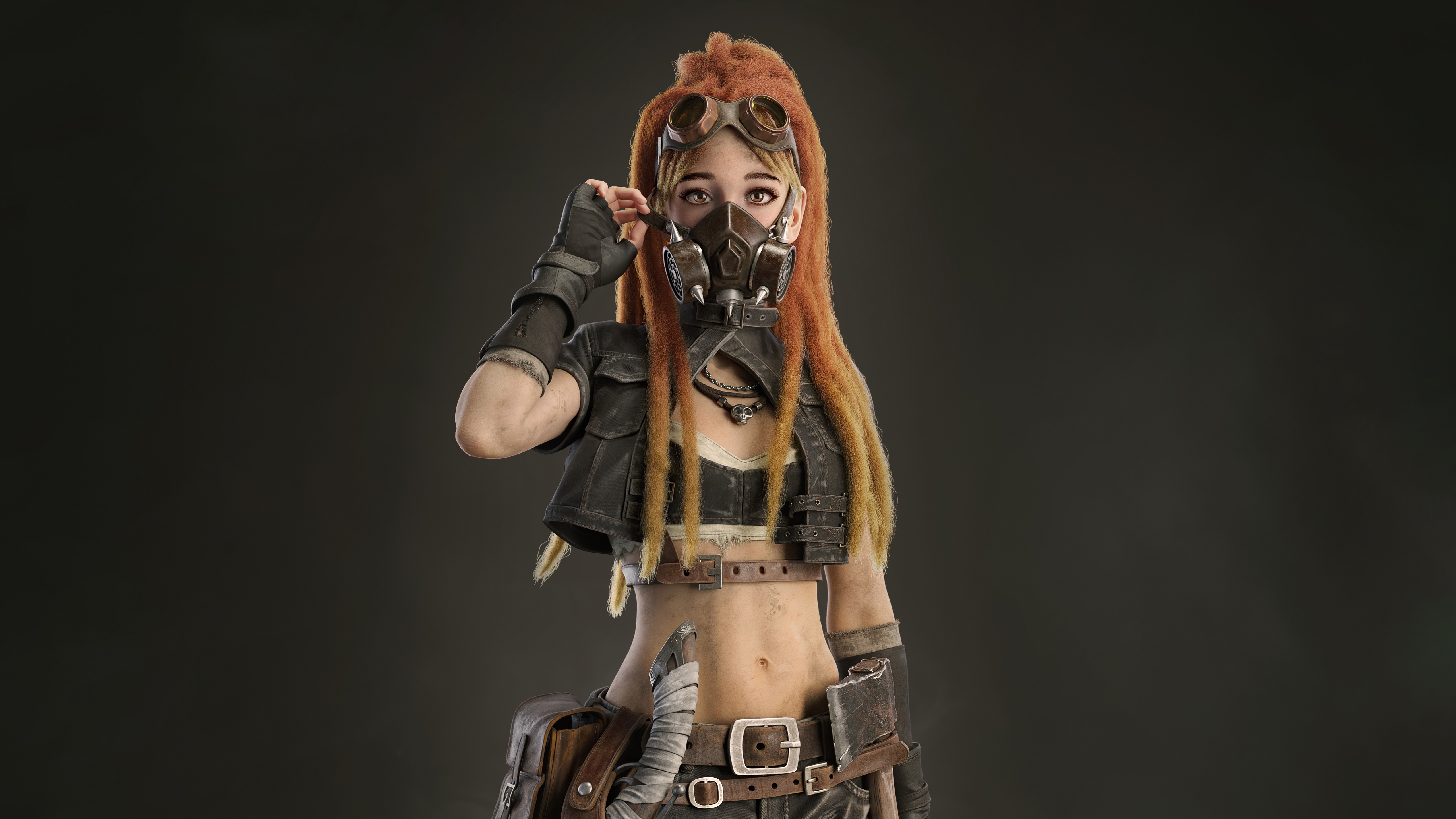 Fantasy Woman with Gas Mask and Goggles 4K HD Wallpaper