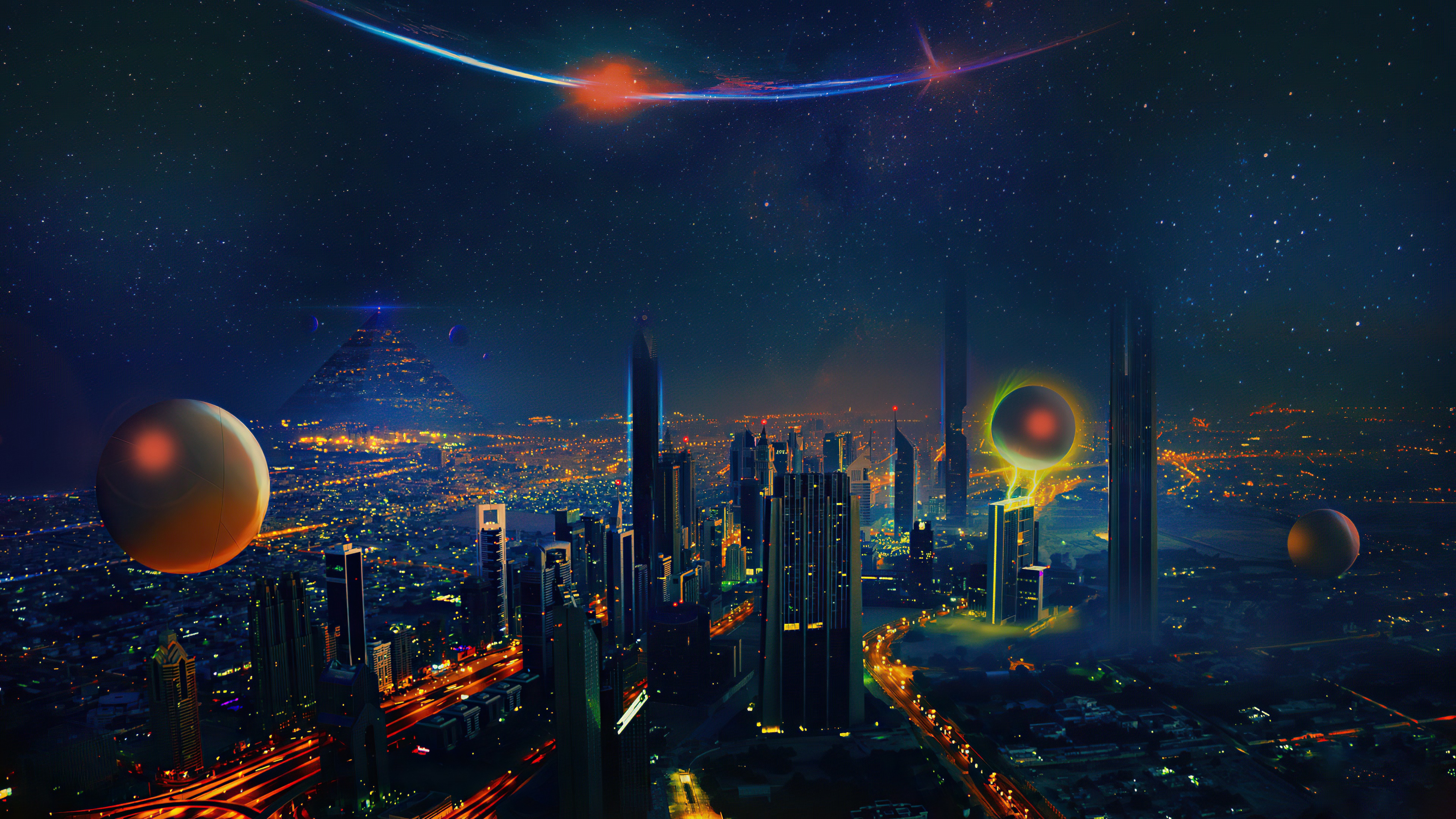 Sci Fi Cityscape with Futuristic Elements HD Wallpaper