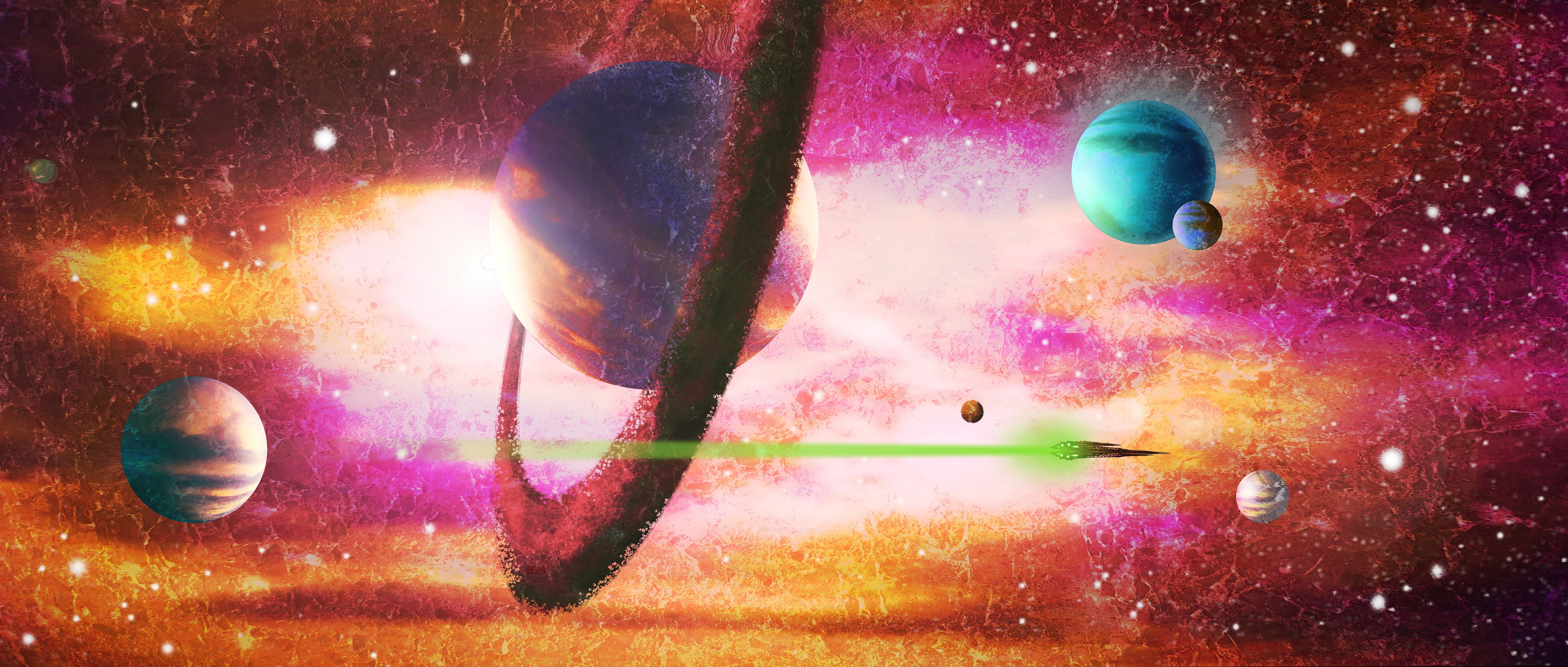 Sci Fi Space 4K Planet with Planetary Ring HD Wallpaper