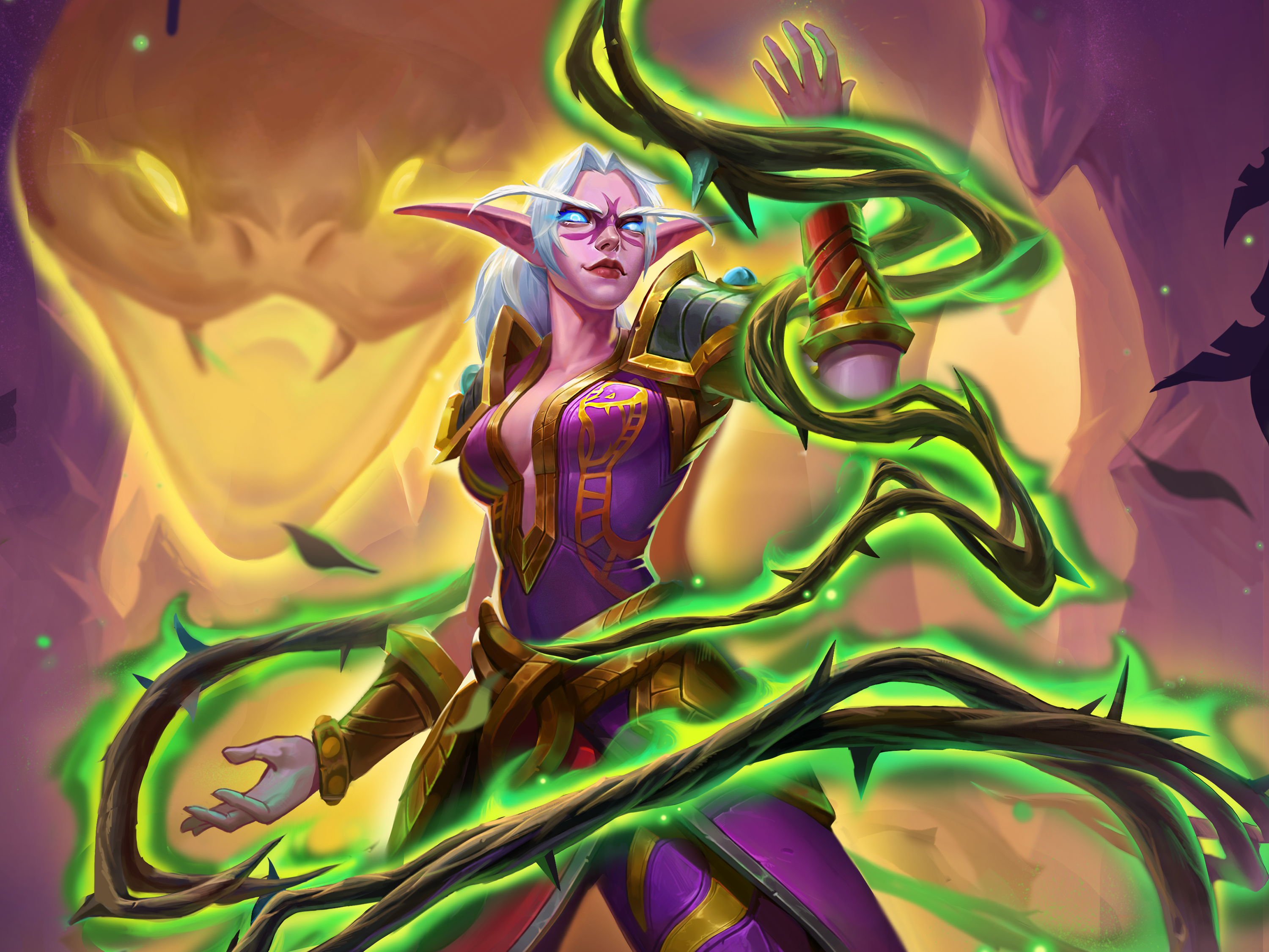 Female Elf Mage with Green Thorns from Hearthstone HD Wallpaper