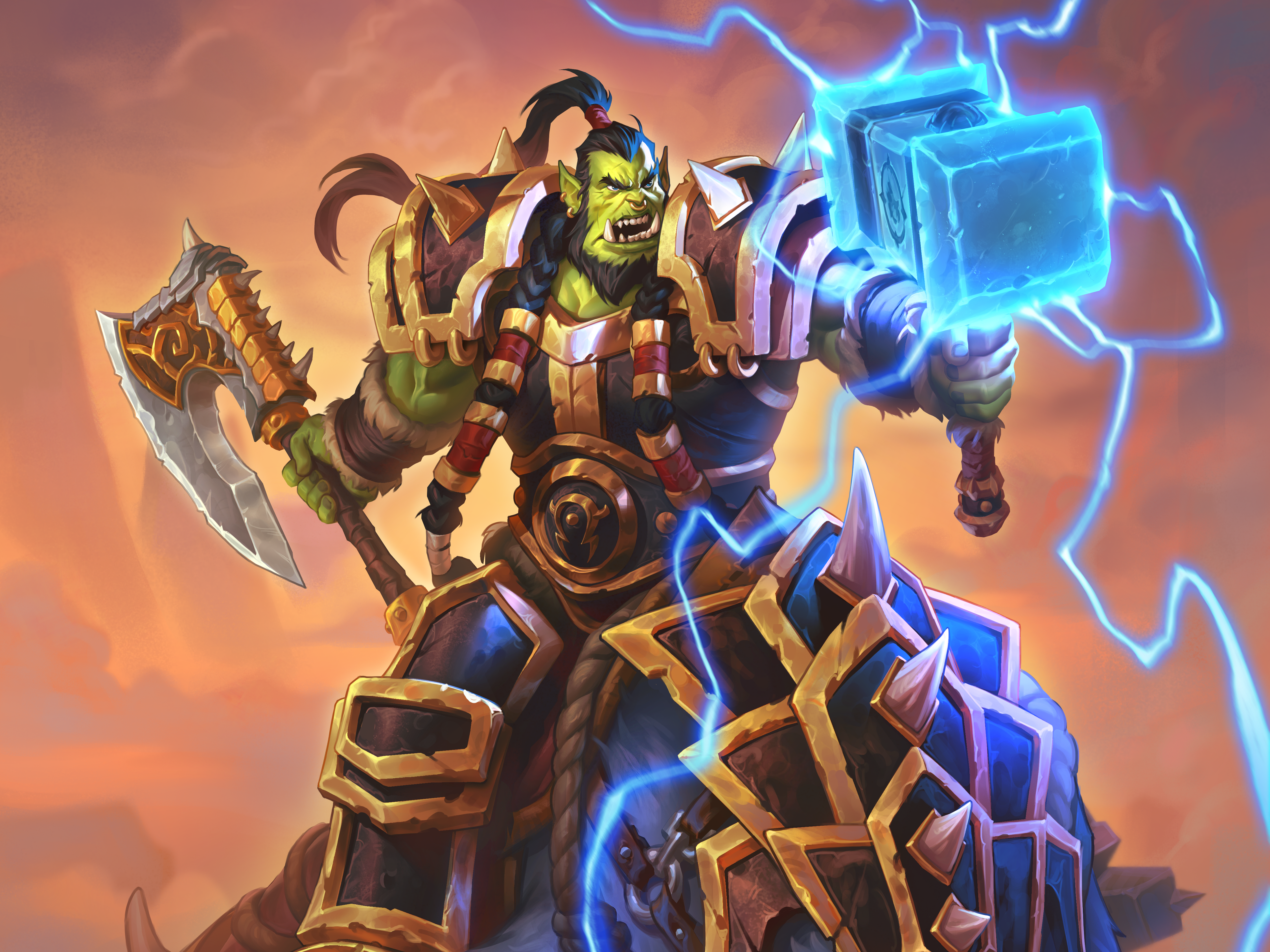 Orc Warrior with Axe and Hammer from Hearthstone 4K HD Wallpaper