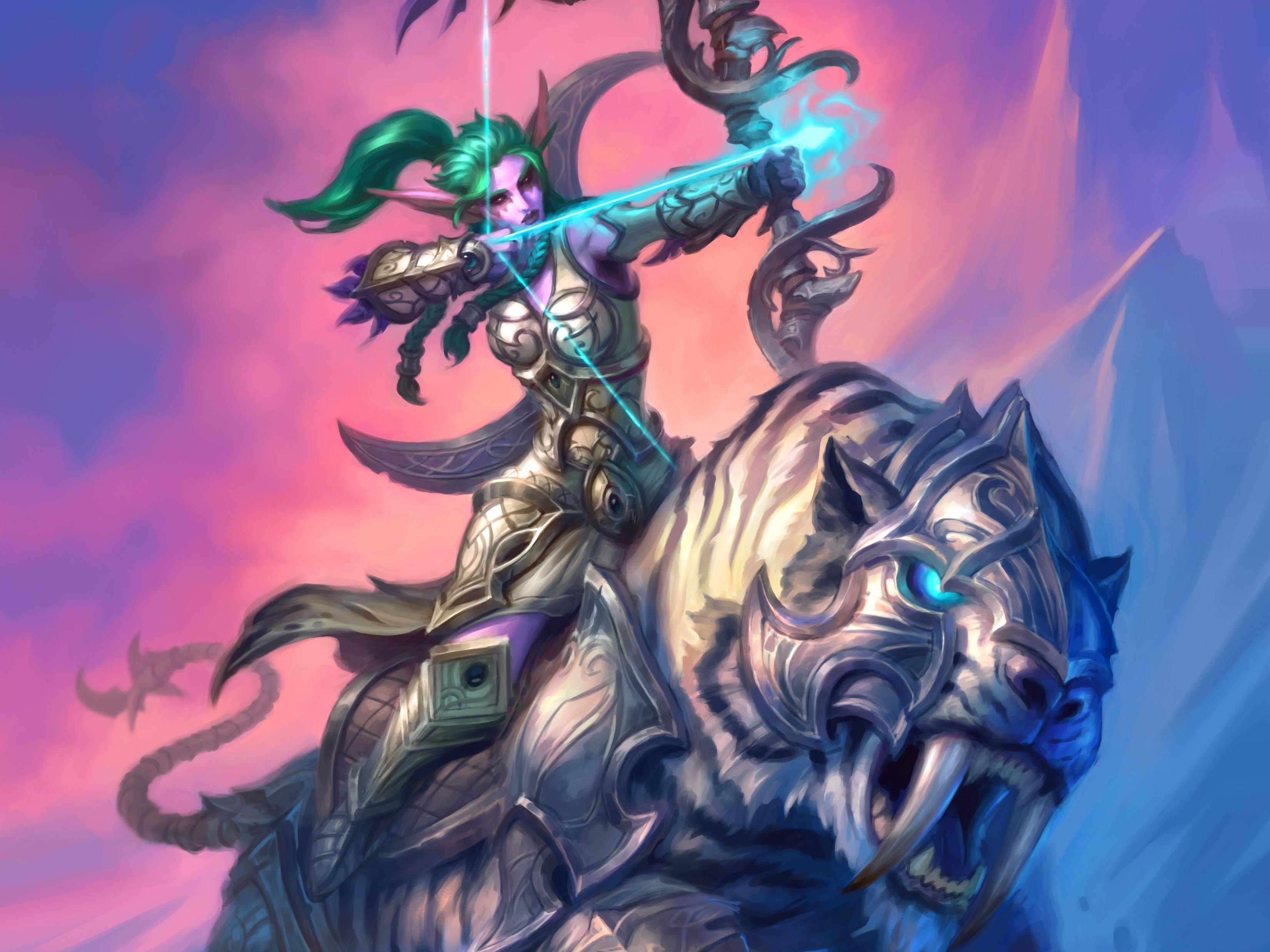 Elf Archer riding a White Tiger from Hearthstone HD Wallpaper