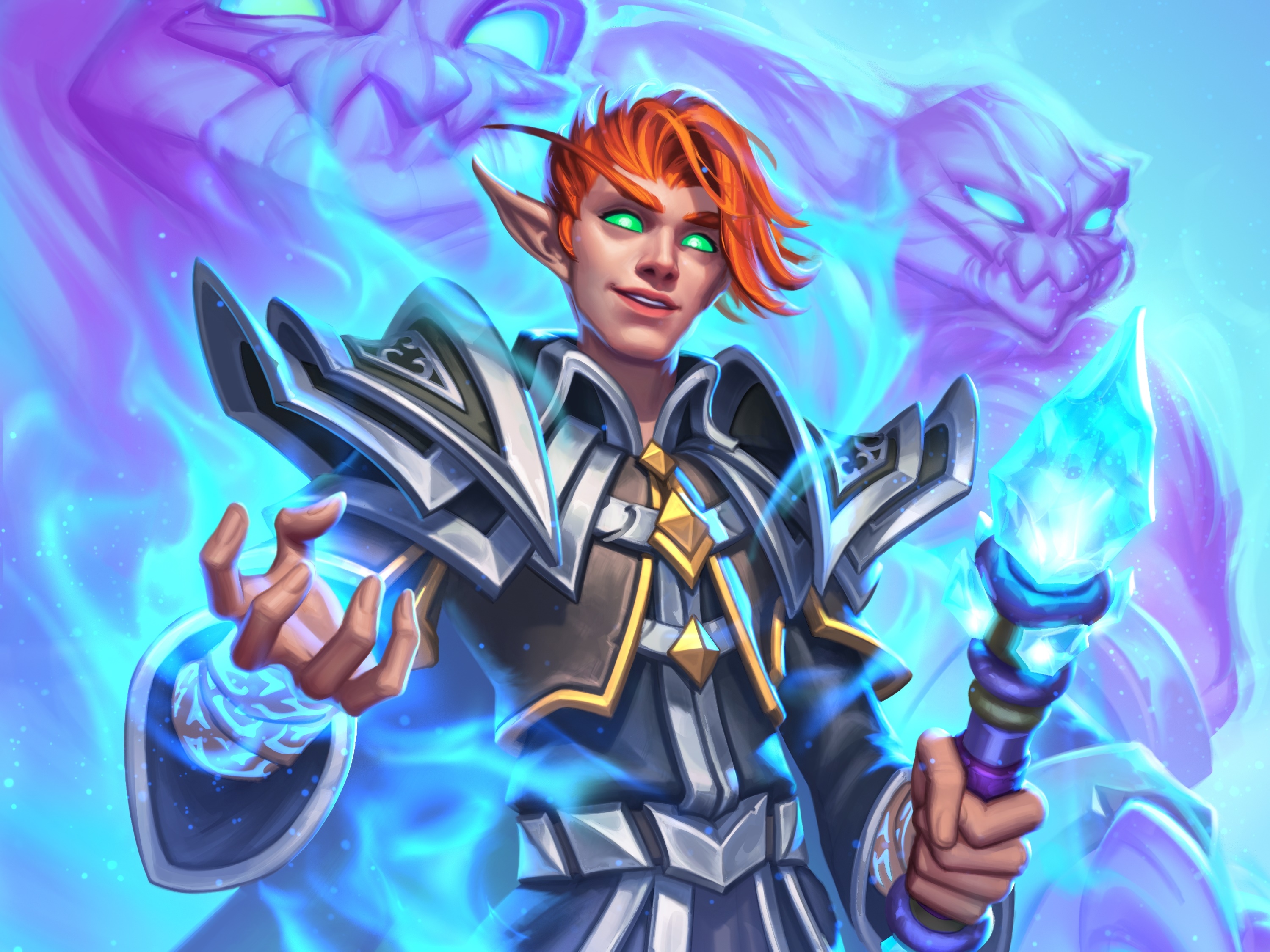 Mage character with spectral dragon from Hearthstone HD Wallpaper