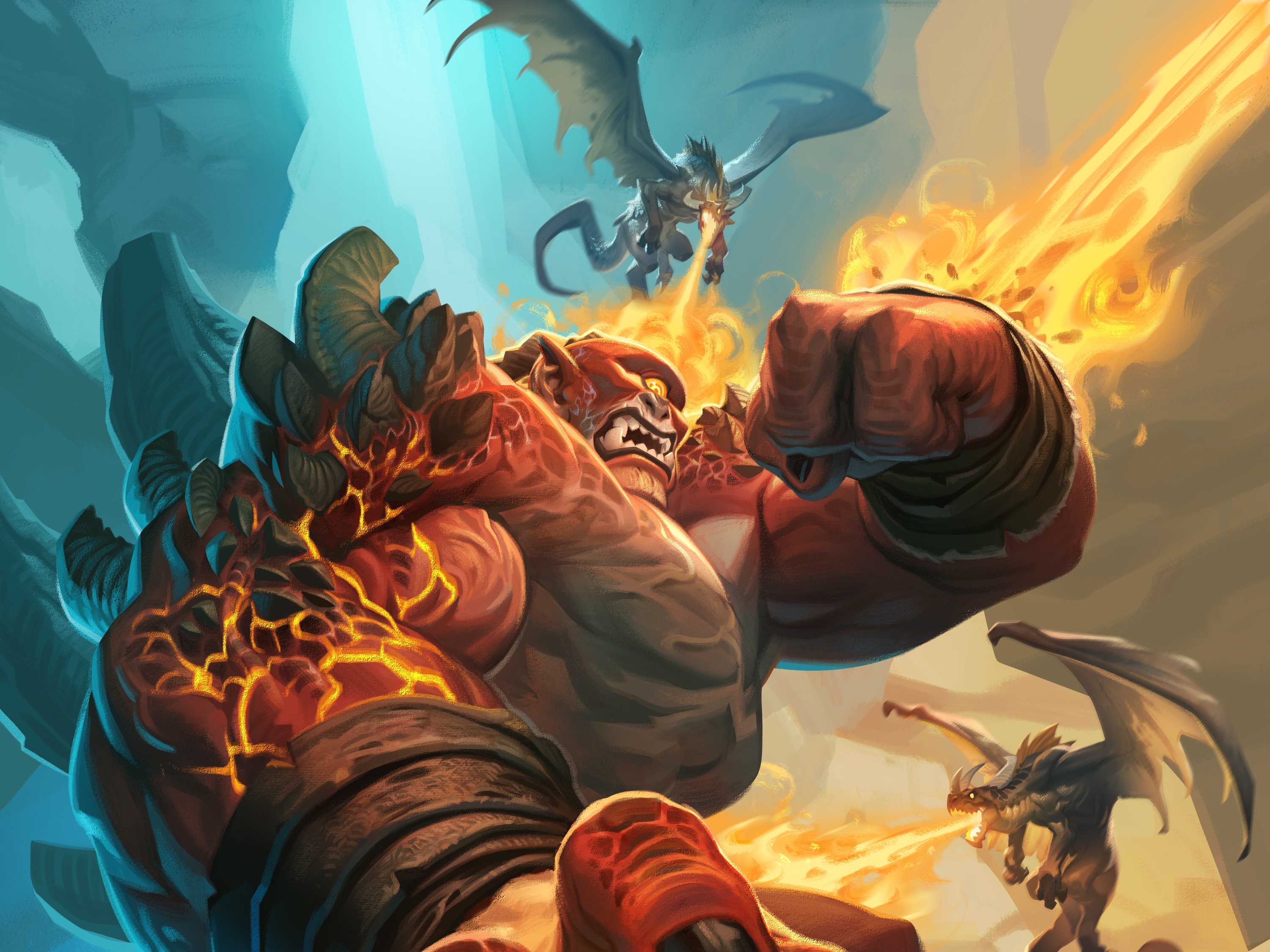 Hearthstone: Heroes of Warcraft - Giant Demon Fighting Dragons HD Wallpaper