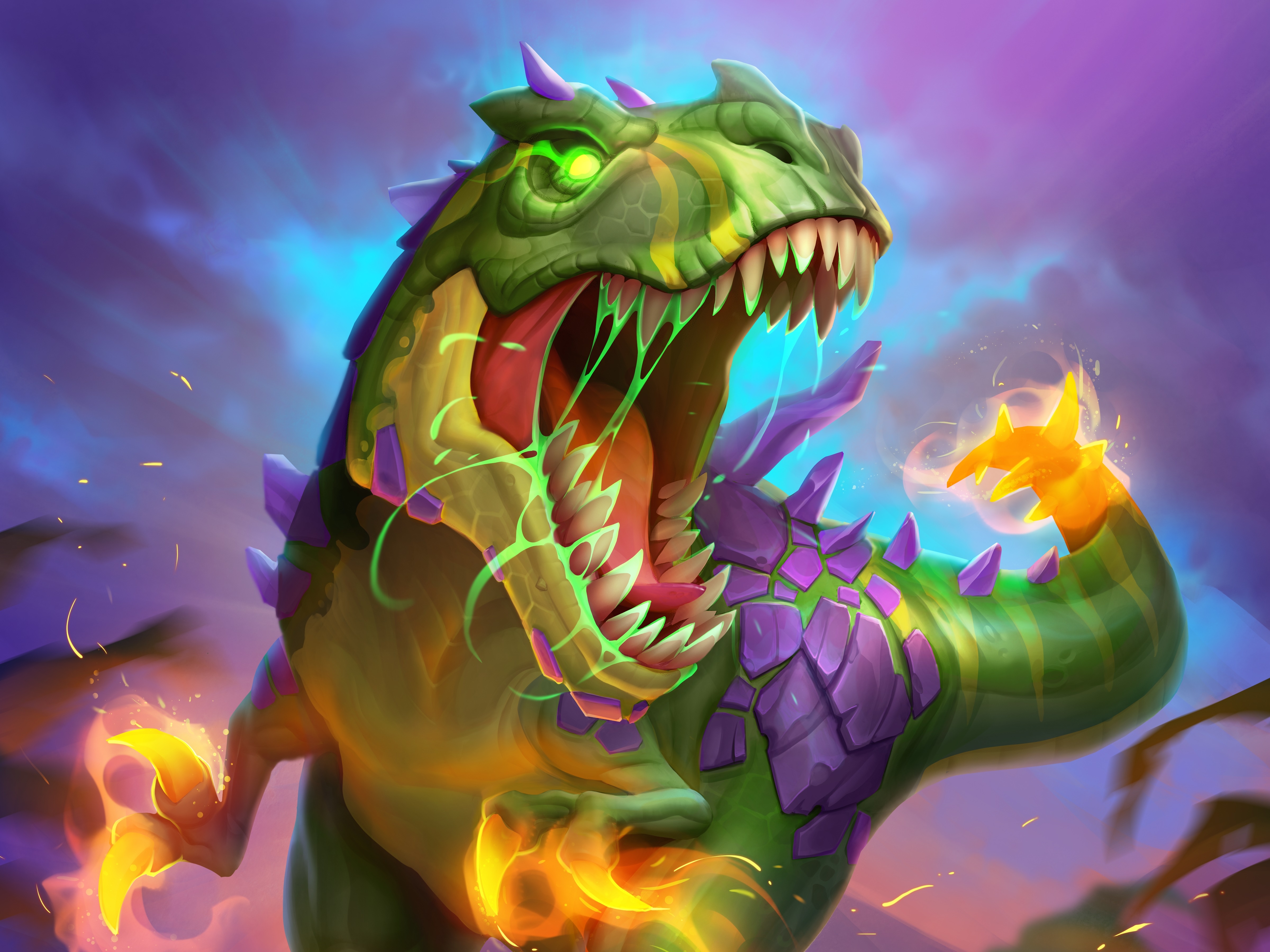 Green Dinosaur with Purple Spikes from Hearthstone 4K HD Wallpaper