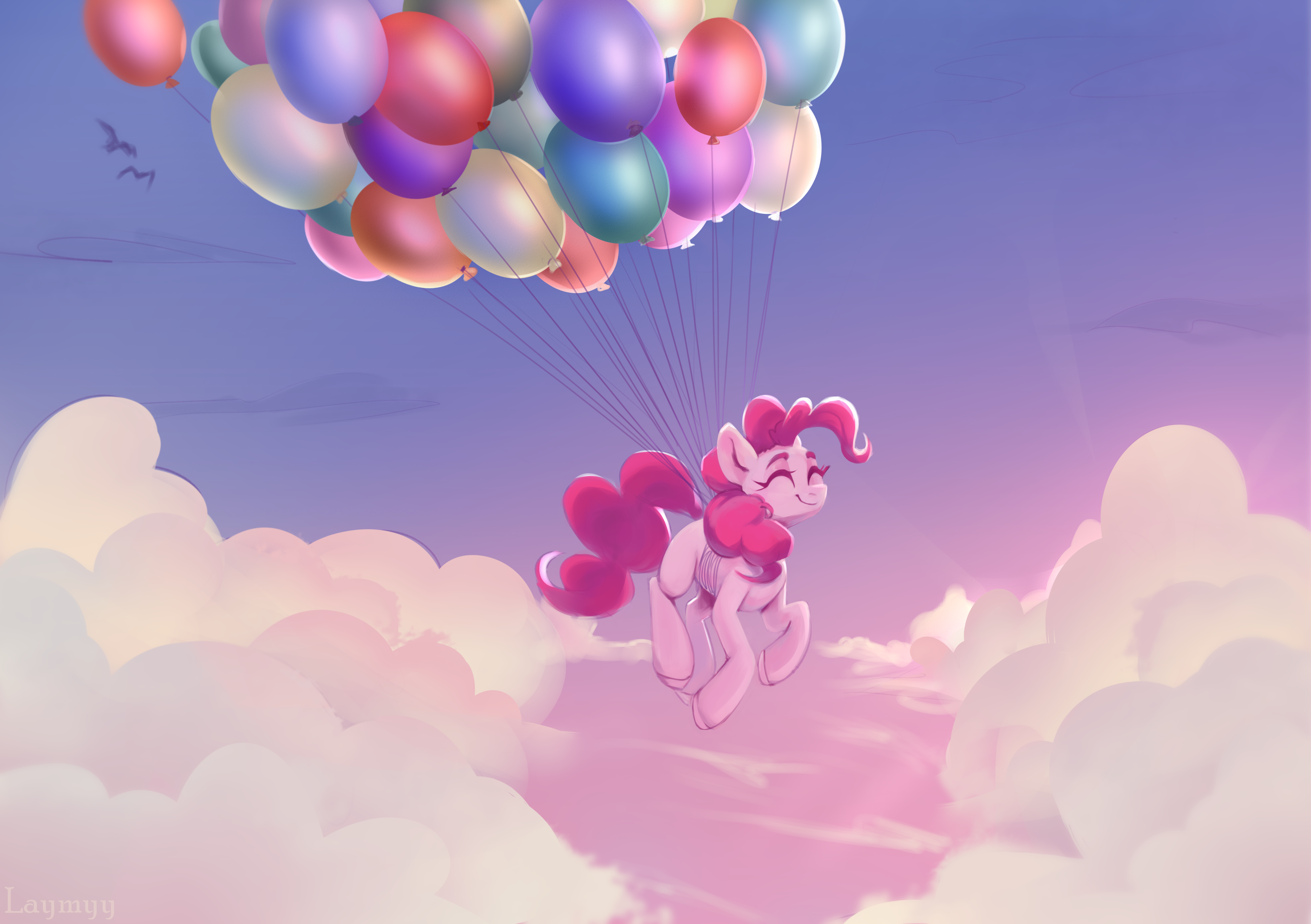 Pinkie Pie from My Little Pony flying with balloons HD Wallpaper