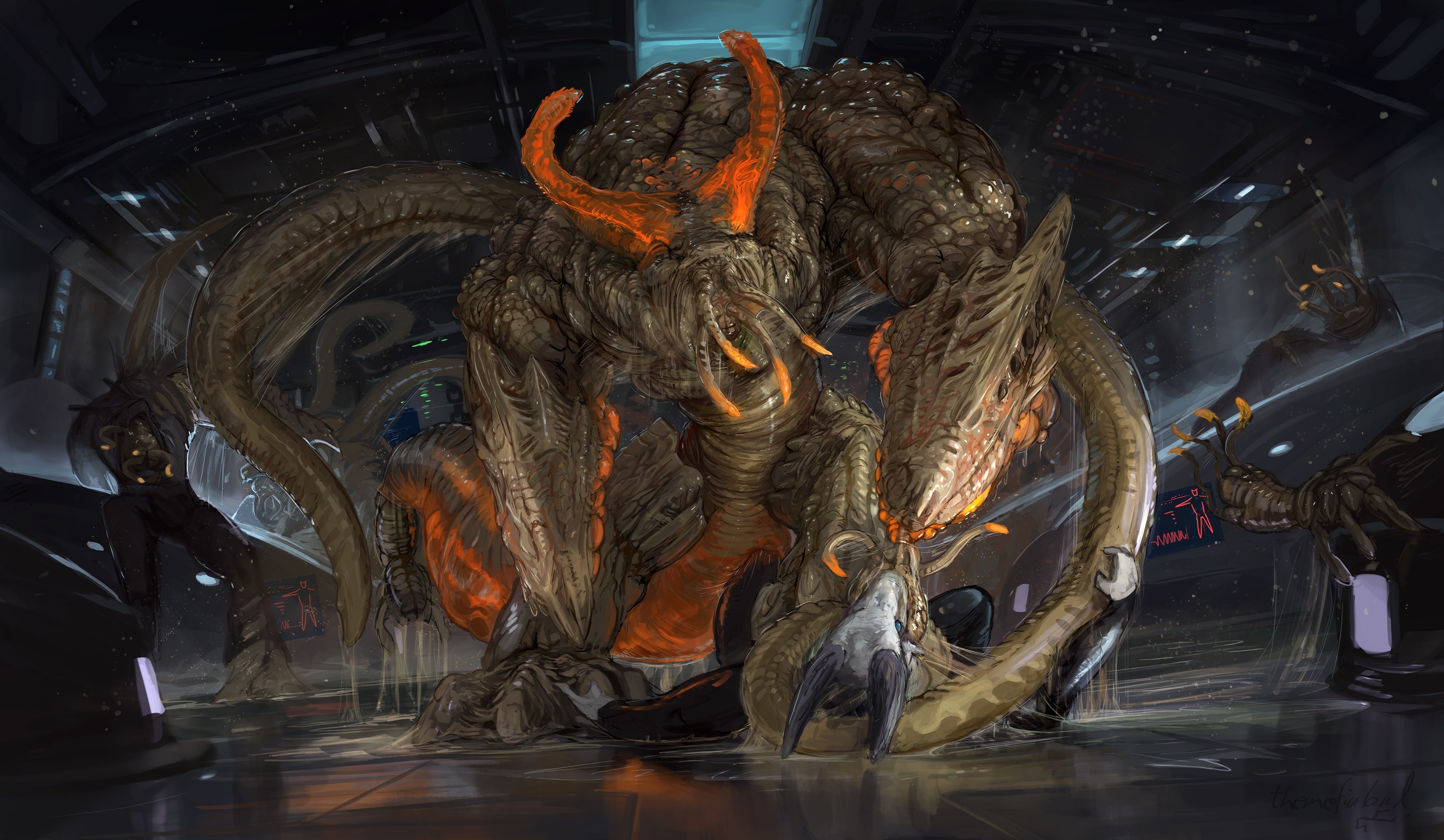 Dark Monster in a Futuristic Setting HD Wallpaper