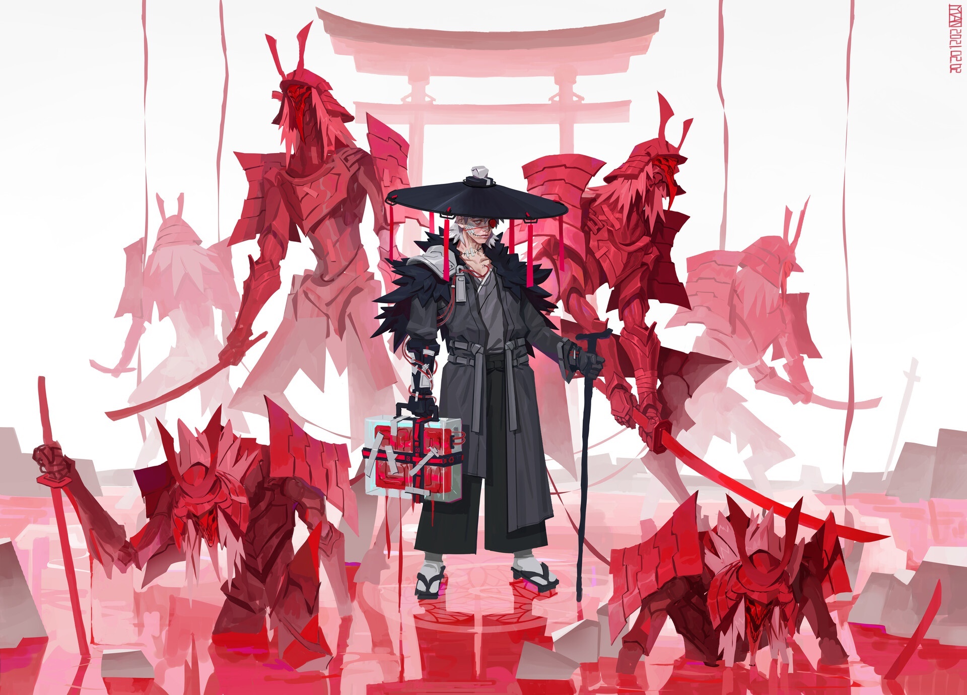 Fantasy Samurai with Red Armored Warriors HD Wallpaper
