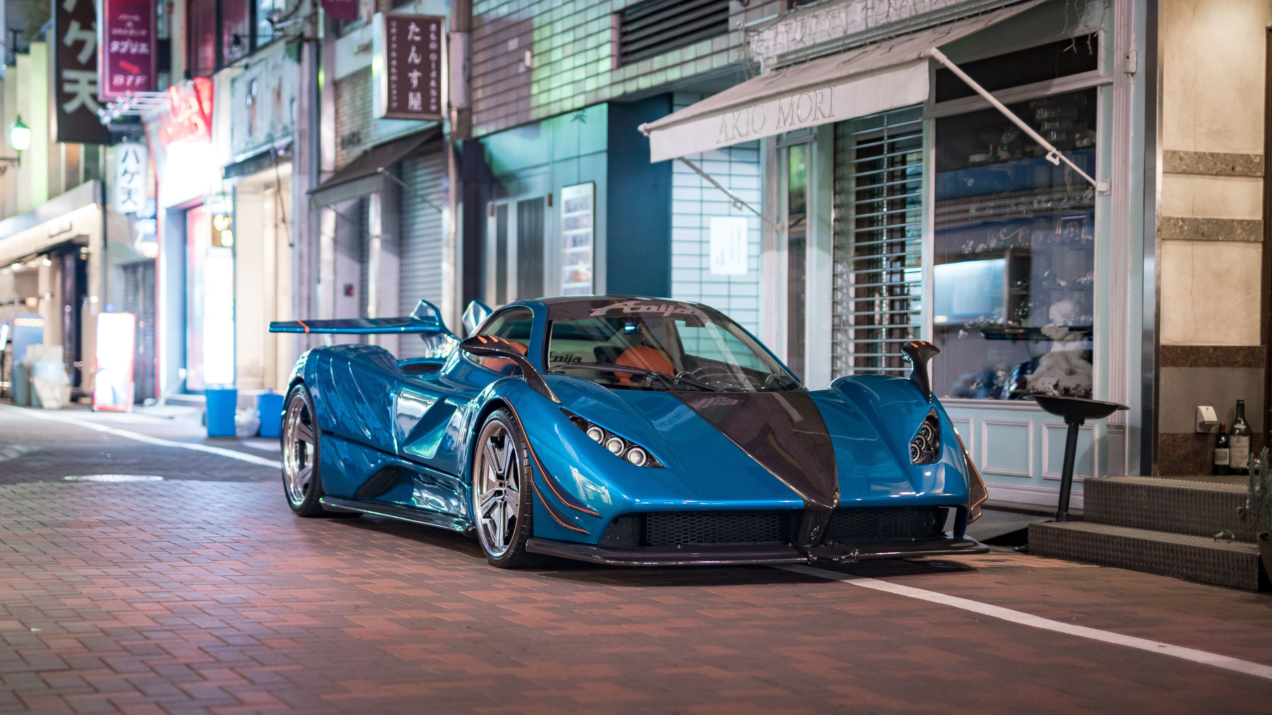 Blue Pagani Zonda 4K Supercar on City Street HD Wallpaper