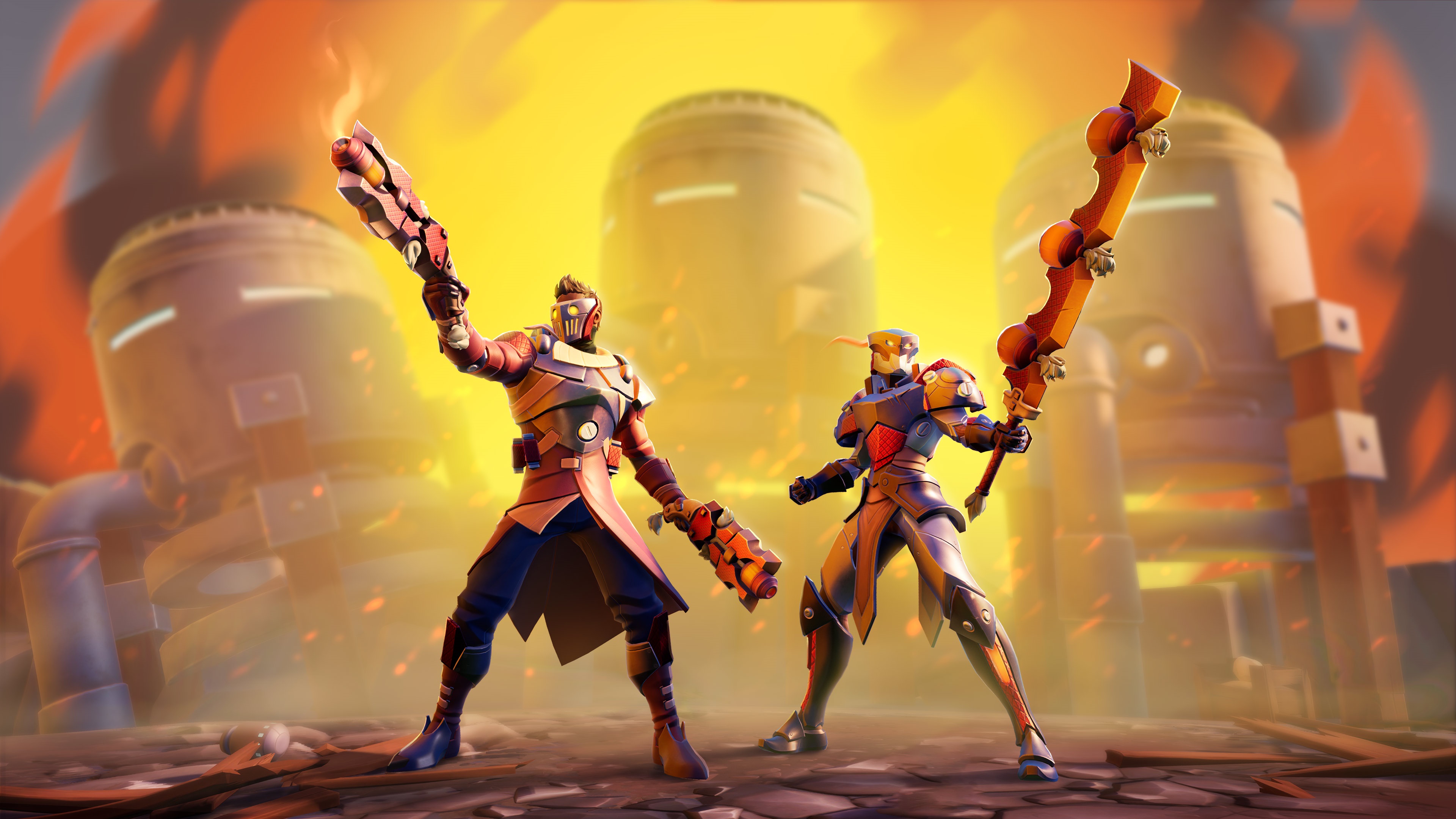 Two armored warriors with weapons in Dauntless 4K HD Wallpaper