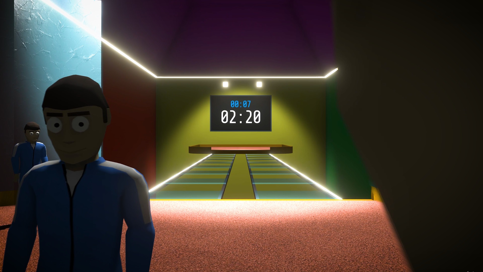 Crab Game characters in a game room with a timer HD Wallpaper