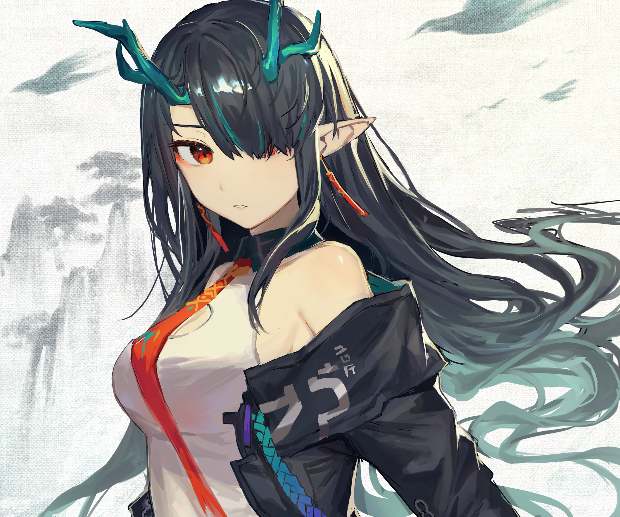 Girl with horns and long black hair HD Wallpaper