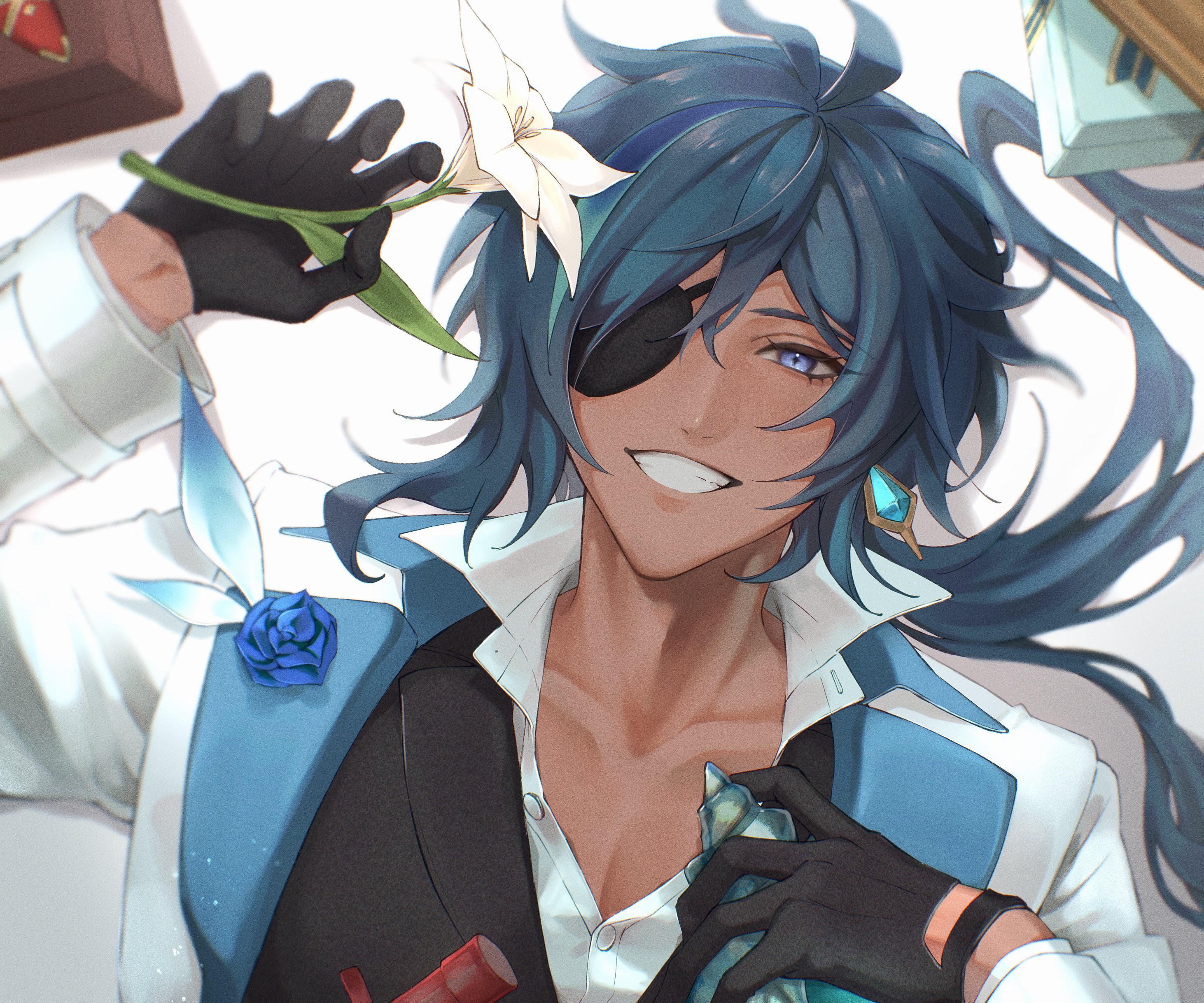 Kaeya from Genshin Impact holding a flower HD Wallpaper