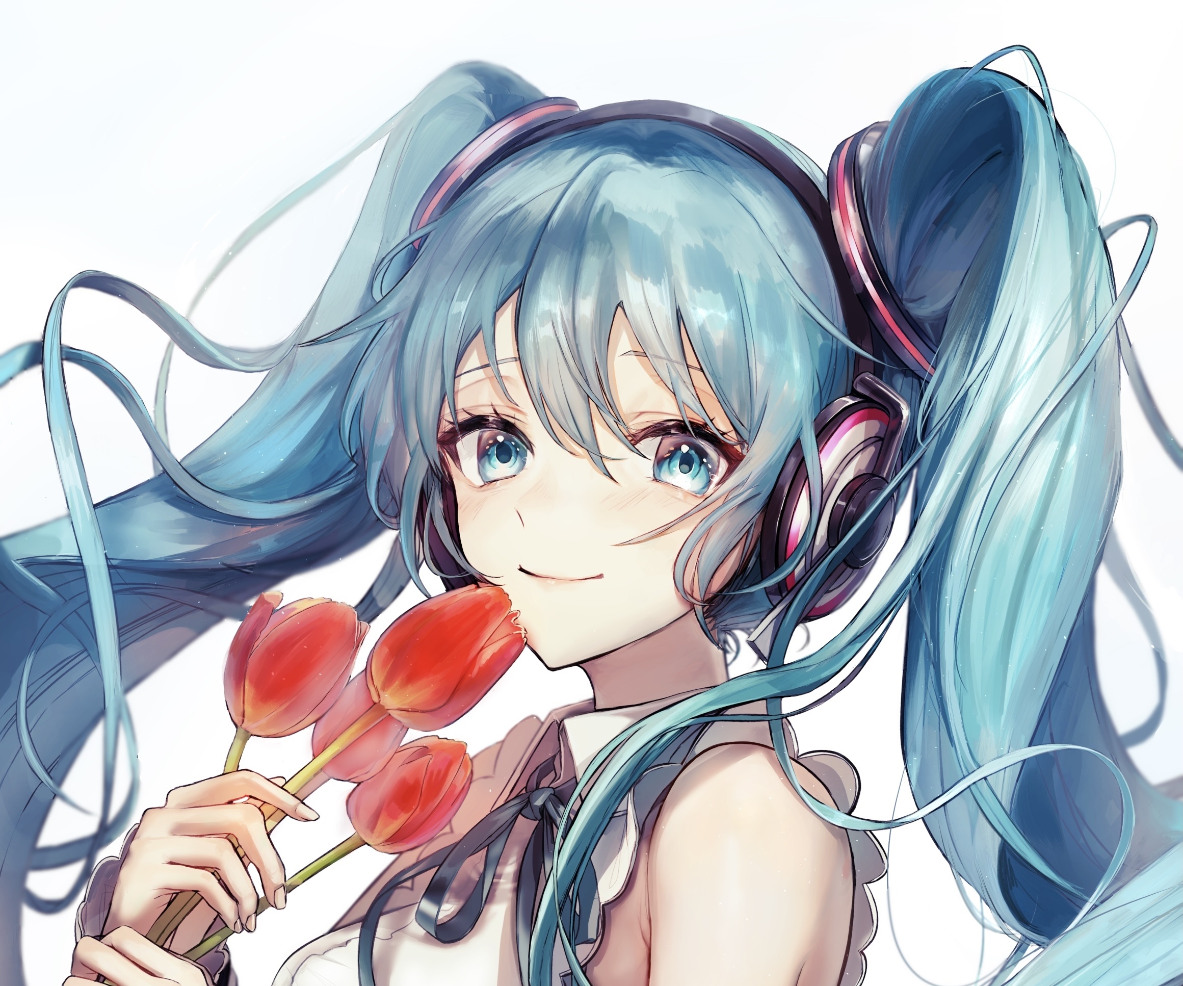 Hatsune Miku holding tulips HD Wallpaper