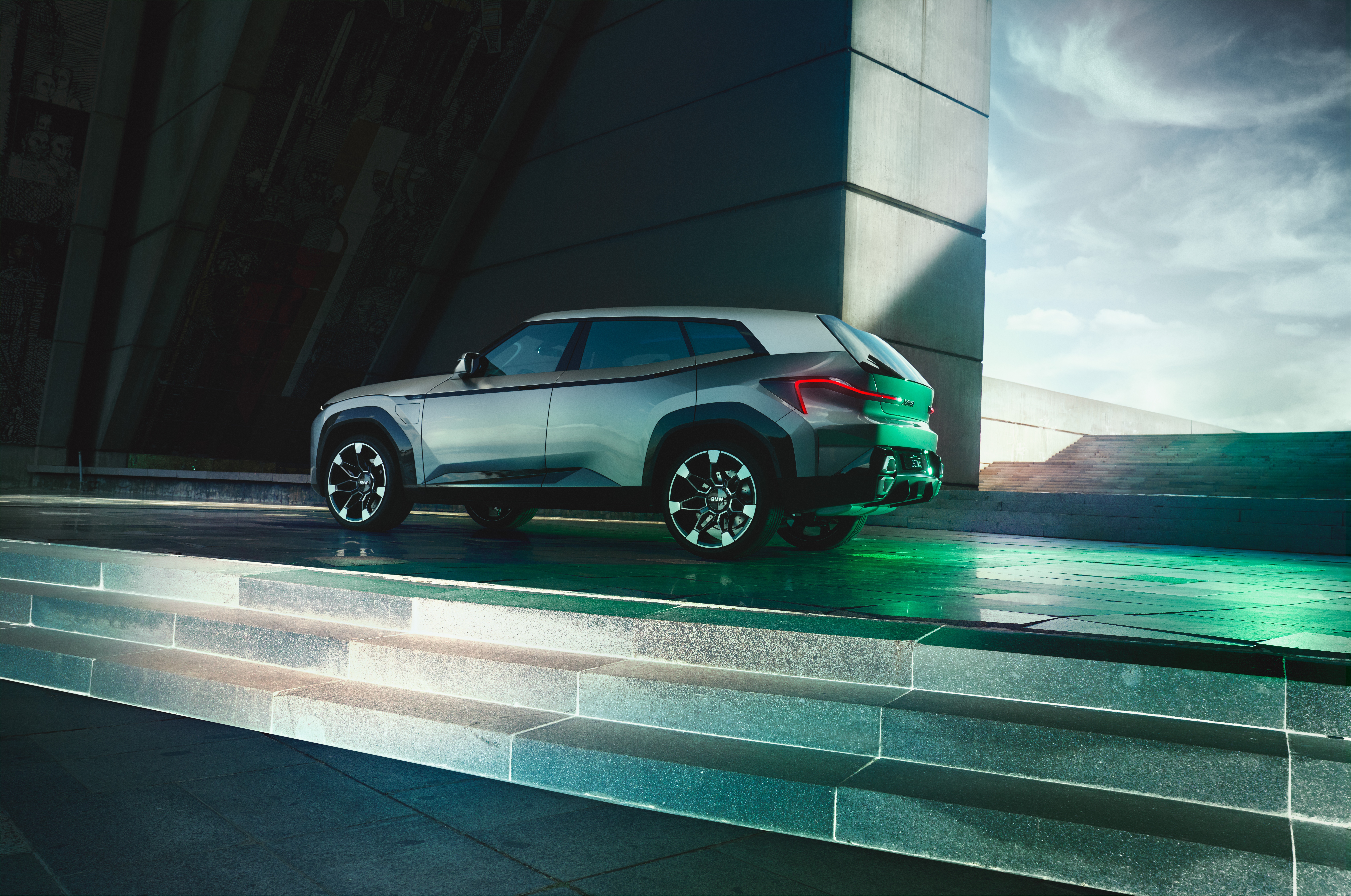 BMW Concept XM SUV on illuminated steps HD Wallpaper
