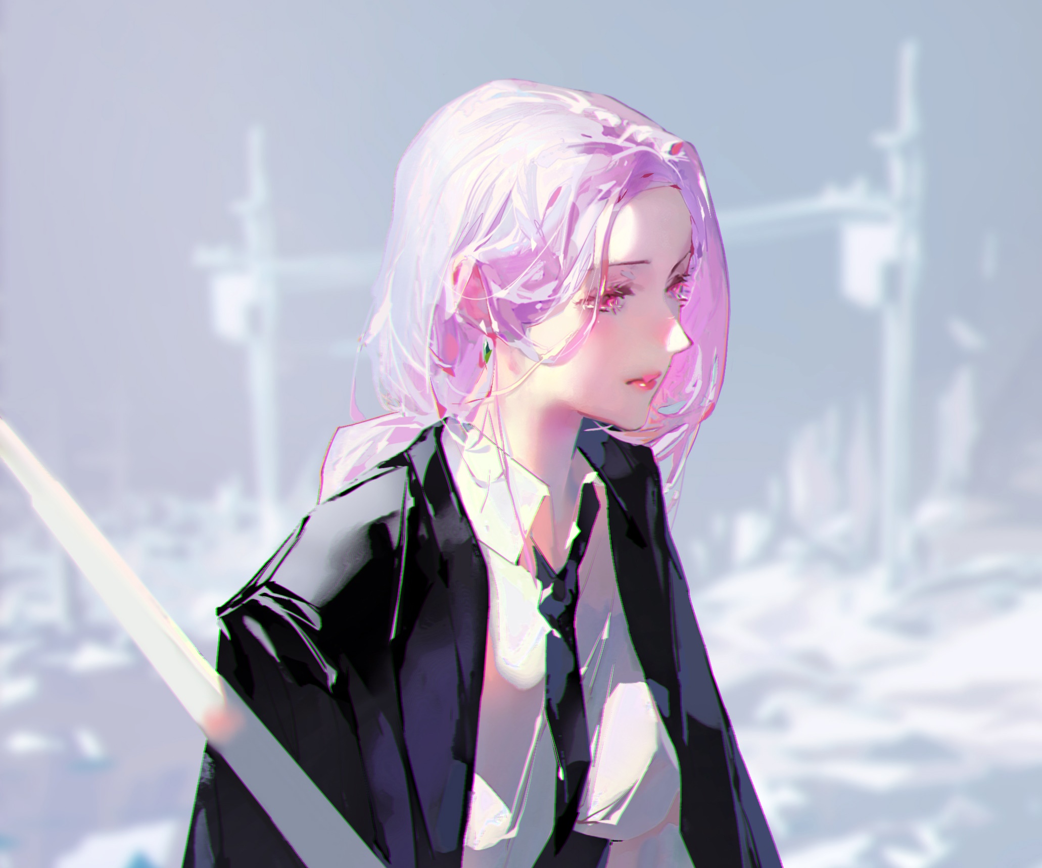 Girl with pink hair wearing a black jacket HD Wallpaper