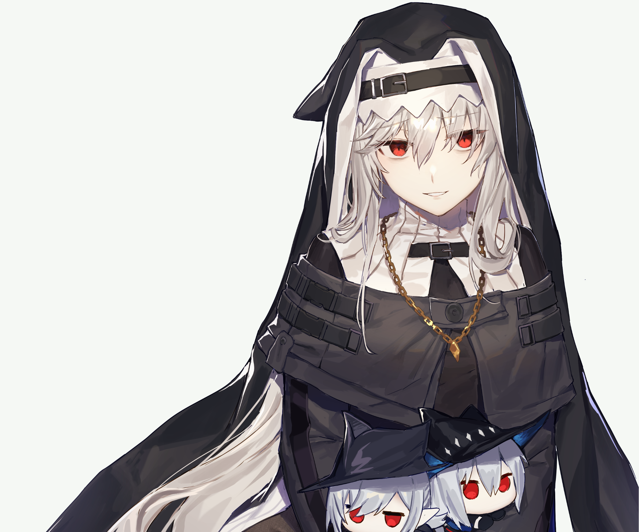 Skadi from Arknights with chibi companions HD Wallpaper