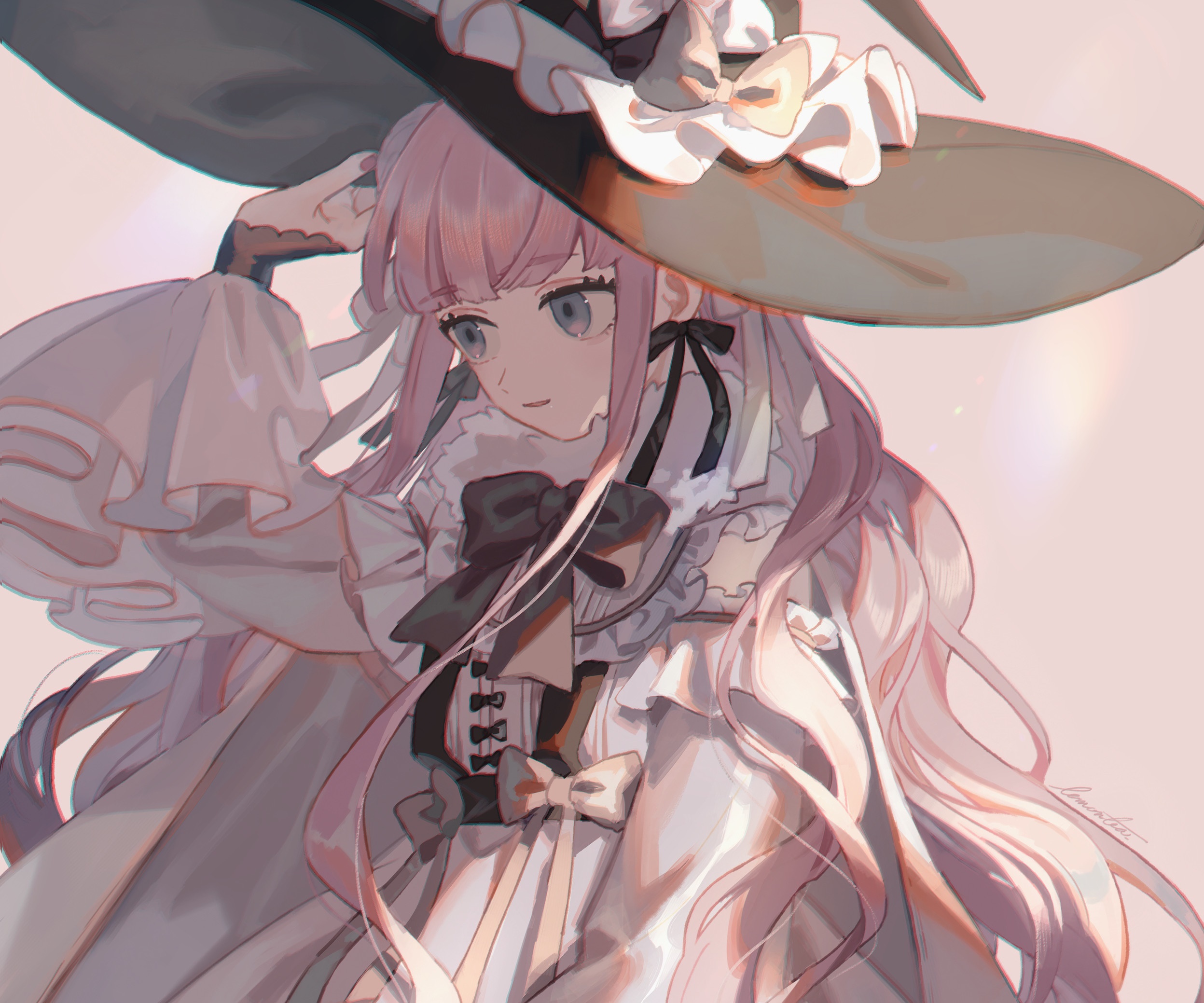 Anime girl with pink hair wearing a witch hat HD Wallpaper