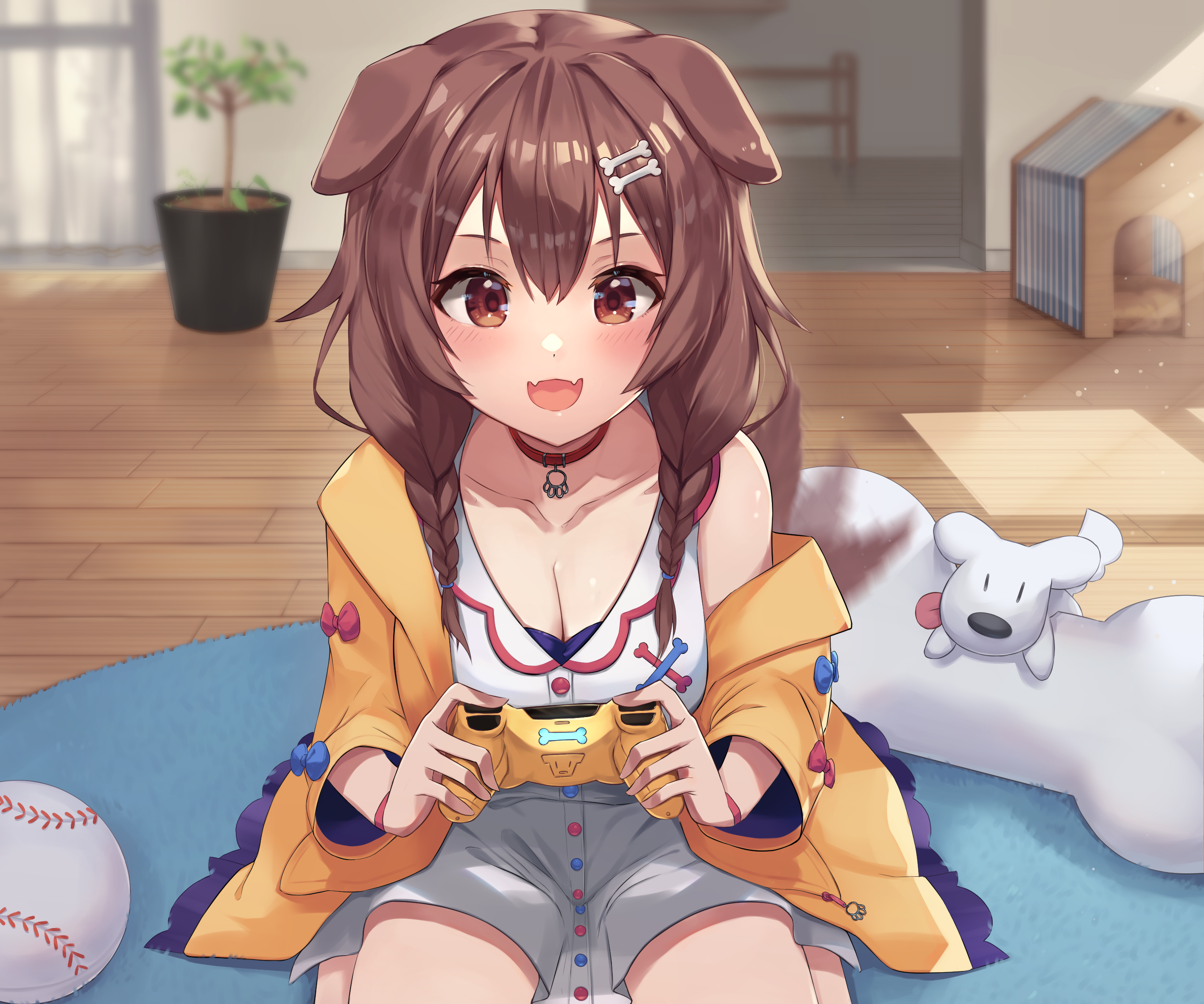 Inugami Korone from Hololive playing video games HD Wallpaper