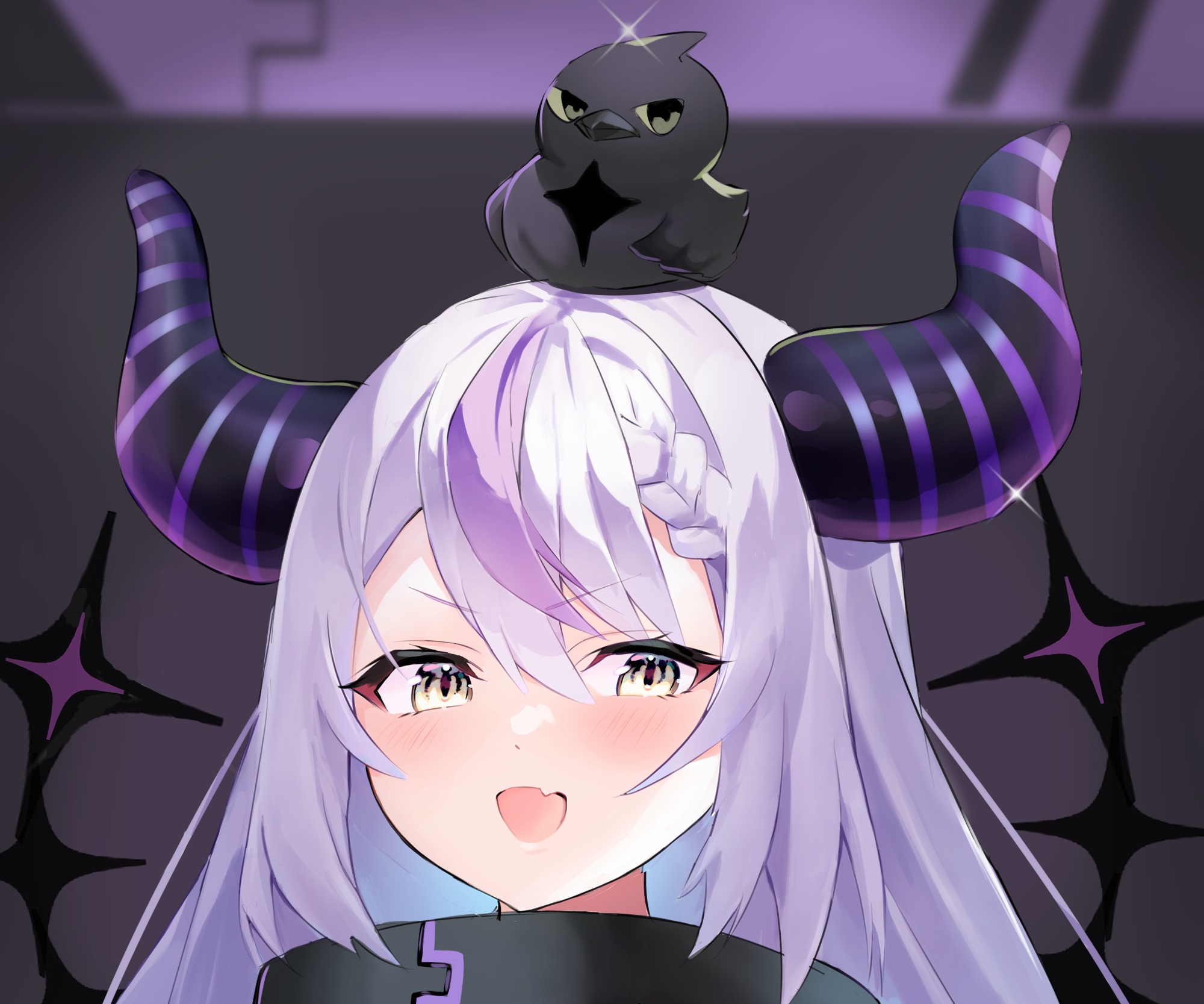 La+ Darknesss from Hololive with a bird on her head HD Wallpaper