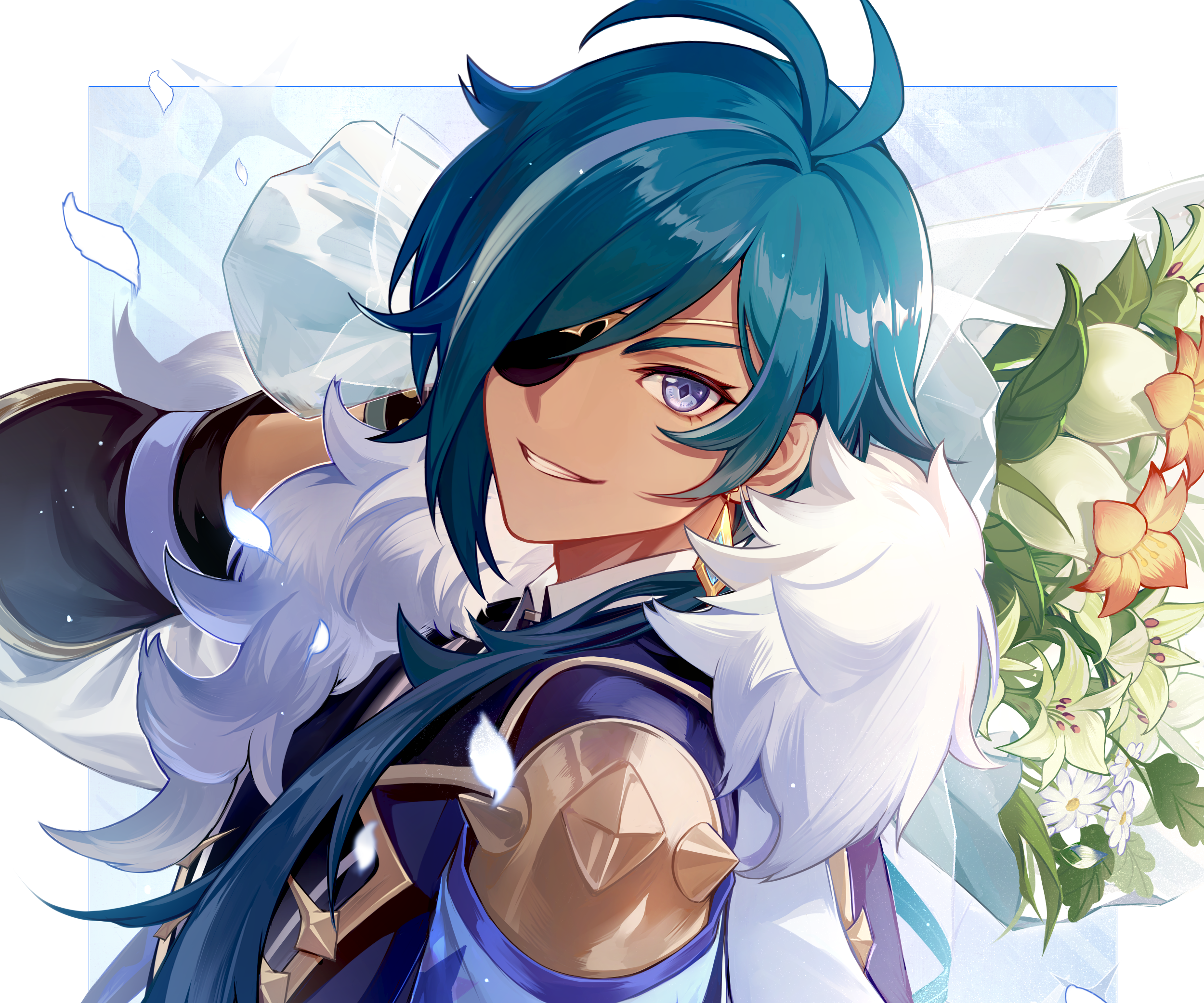 Kaeya from Genshin Impact with flowers HD Wallpaper