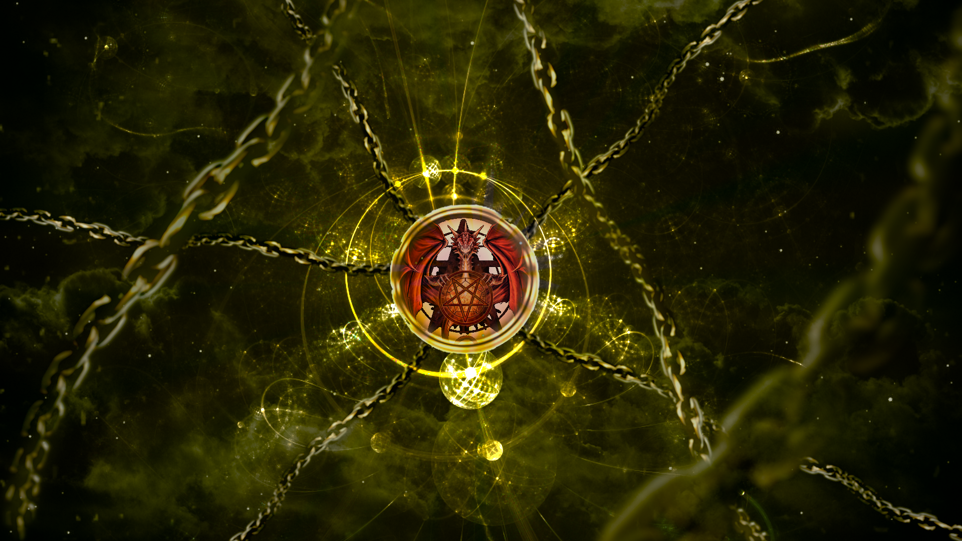 Dragon in a magical circle with chains HD Wallpaper
